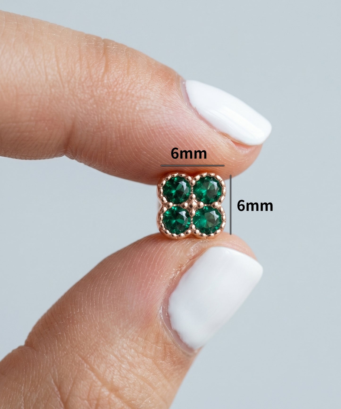 925 Silver CZ Clover Piercing Stud | Single | Rose Gold Plated