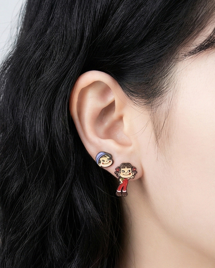 Kawaii Peko & Poko 2-Way Drop Earrings - 925 Silver Post Anime