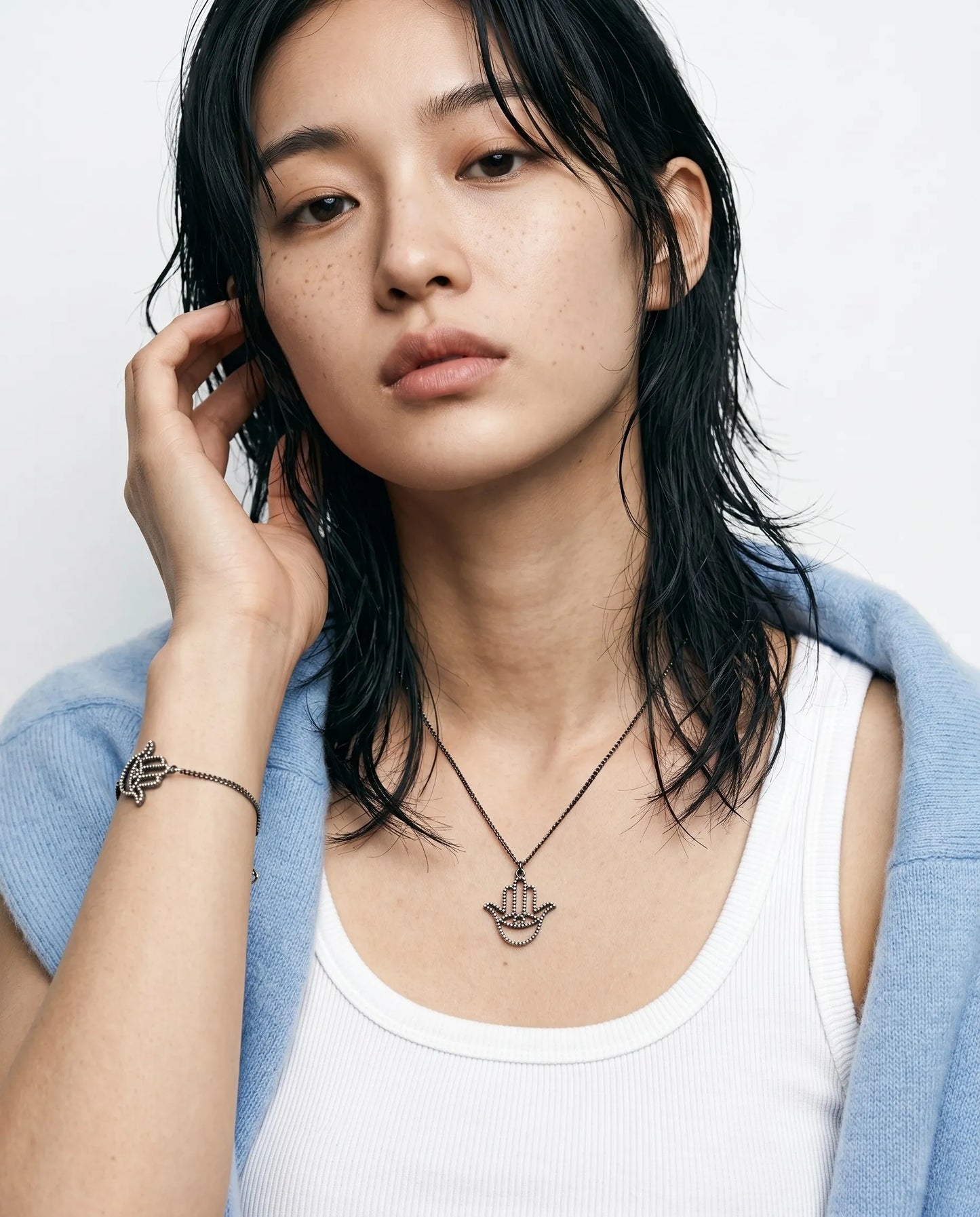 925 Sterling Silver Hamsa Pendant Necklace — Adjustable Chain, Layering Inspo