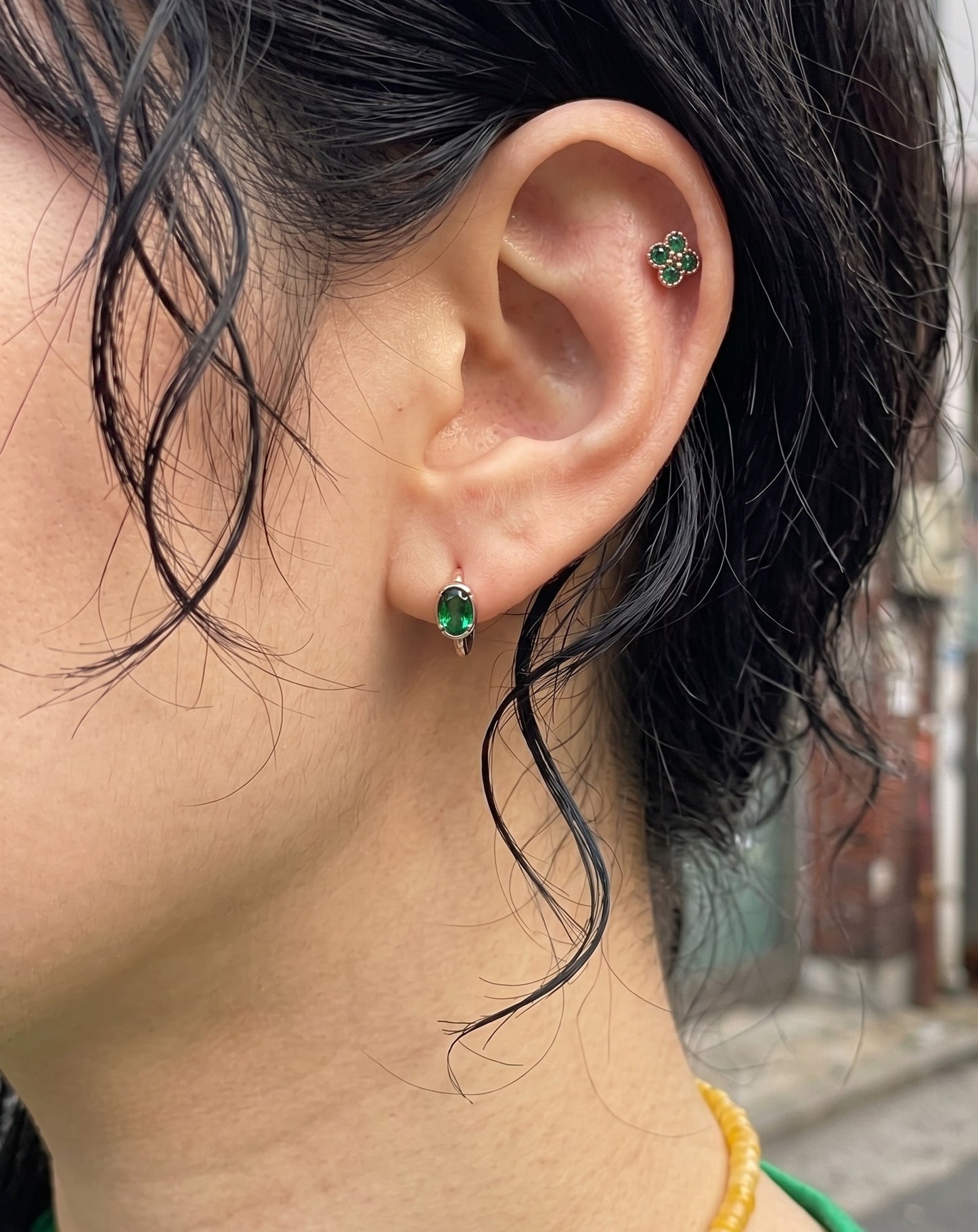 Oval Bezel CZ Huggie Earrings in Rose Gold — 3 Colors