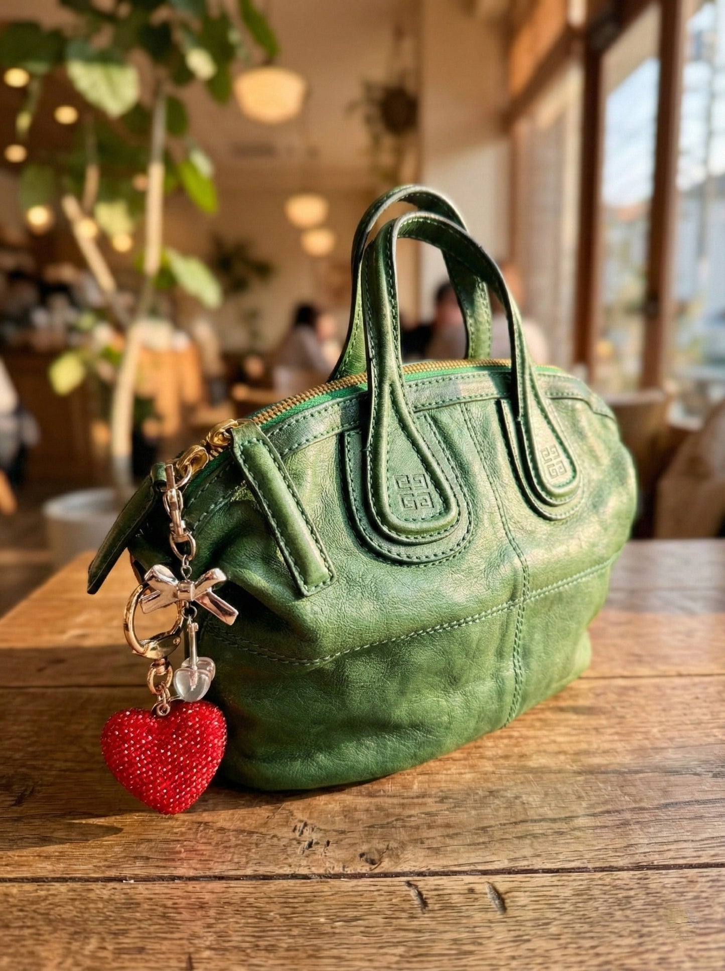 Heart Rhinestone Bag Charm & Cherry Keyring Set - Holiday Gift Bundle