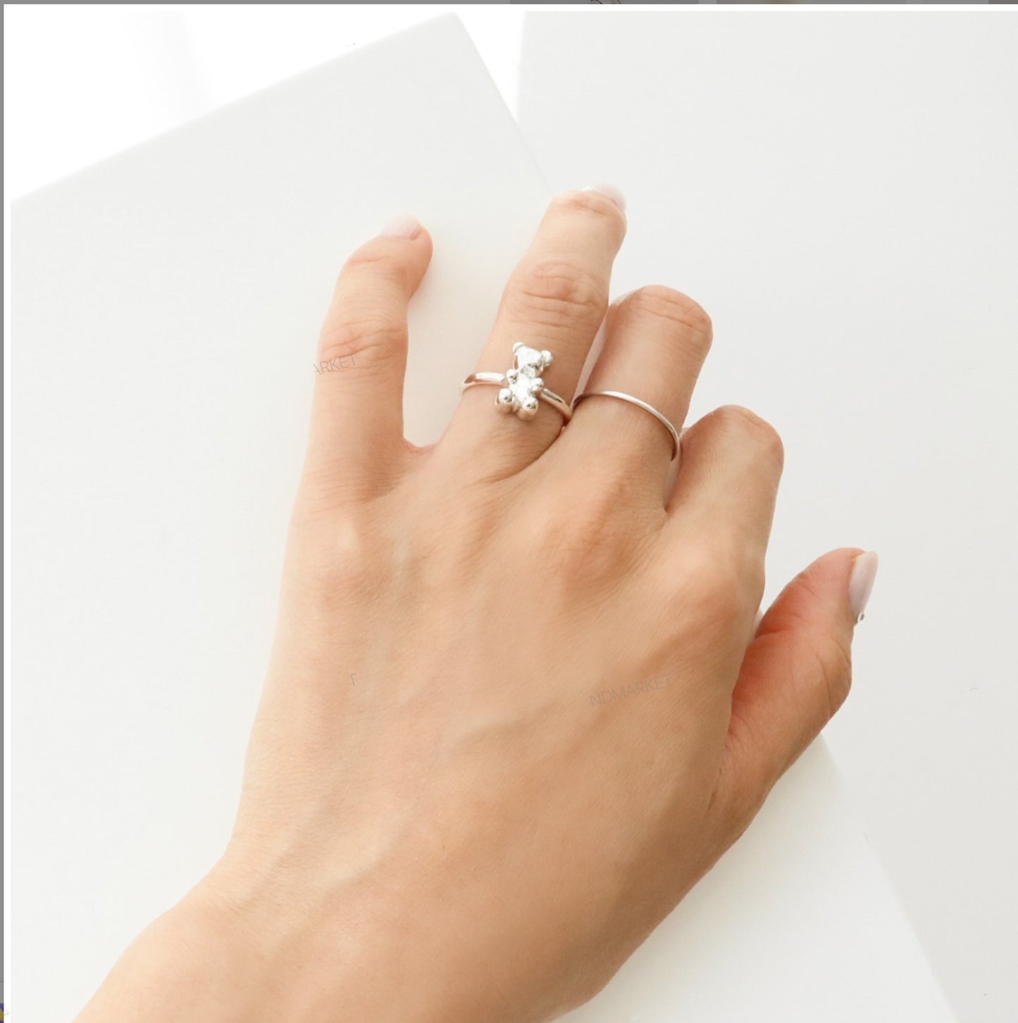 925 Sterling Silver Teddy Bear Ring – Cute Unique Adjustable Gift for Women & Girls