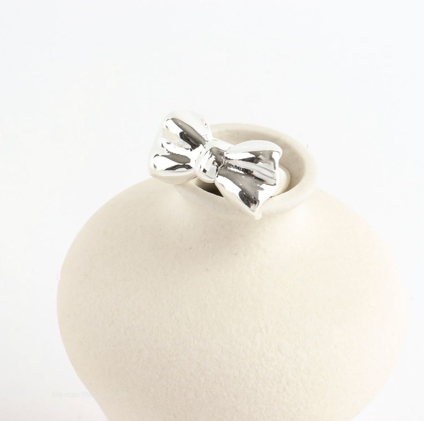925 Sterling Silver Chunky Silver Bow Ring, Cute Statement Ribbon Ring