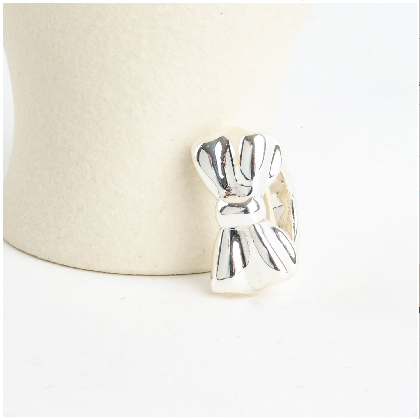 925 Sterling Silver Chunky Silver Bow Ring, Cute Statement Ribbon Ring