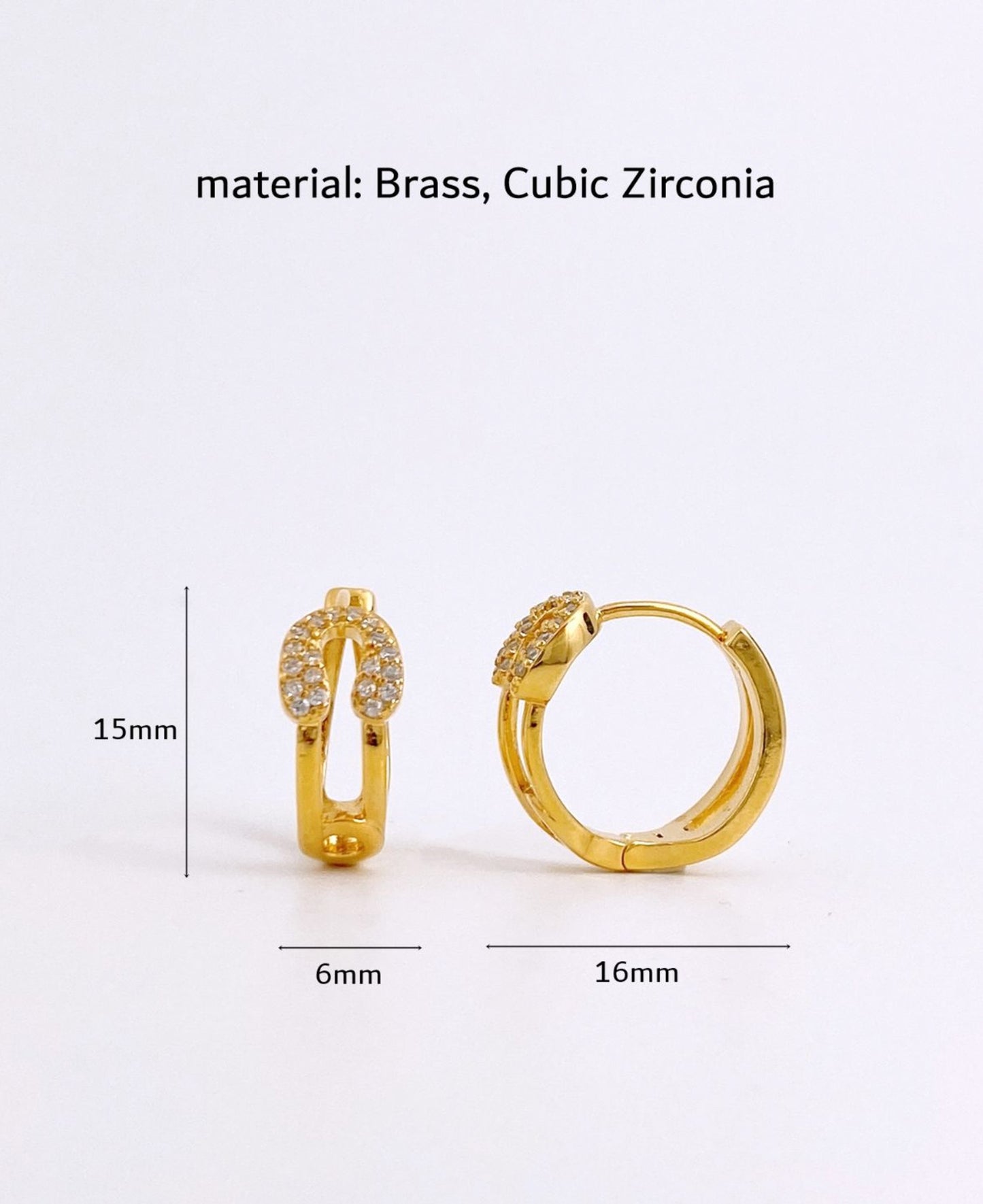 Pave Safety Pin Huggie Hoop Earrings Gold Silver