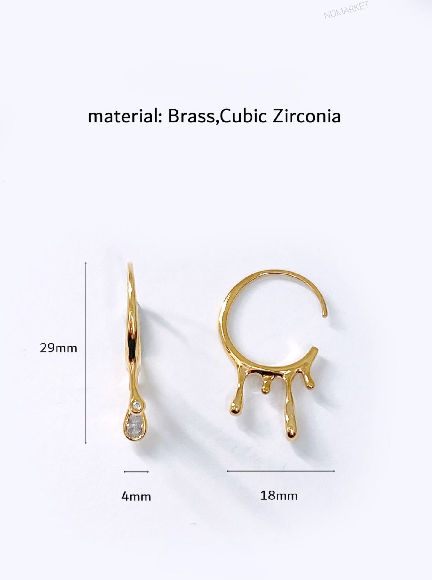 Teardrop Cubic C-Hoop Earrings in Gold & Silver - Titanium Post