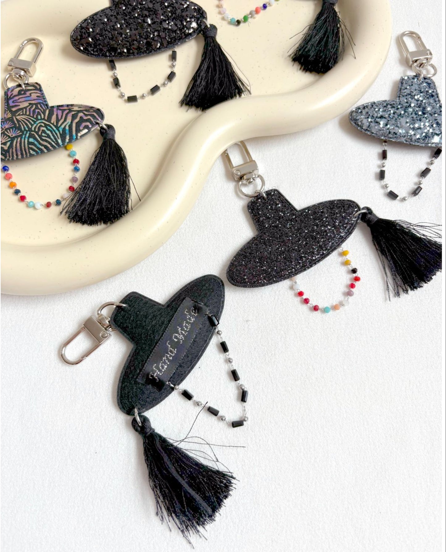 Korean Gat Hat Keychain – Aurora Sipjangsaeng Longevity Charm, K-Drama Inspired Tassel Keyring (Rainbow/Black & White) k-pop accessories