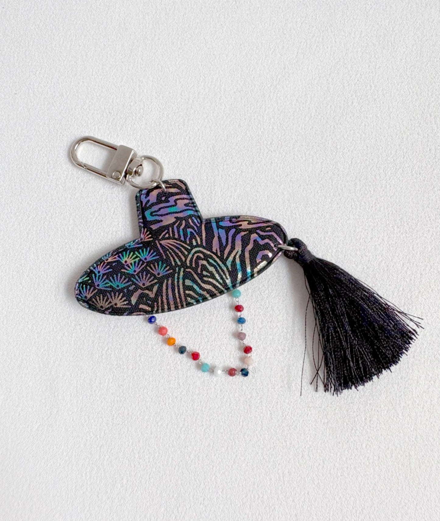 Korean Gat Hat Keychain – Aurora Sipjangsaeng Longevity Charm, K-Drama Inspired Tassel Keyring (Rainbow/Black & White) k-pop accessories