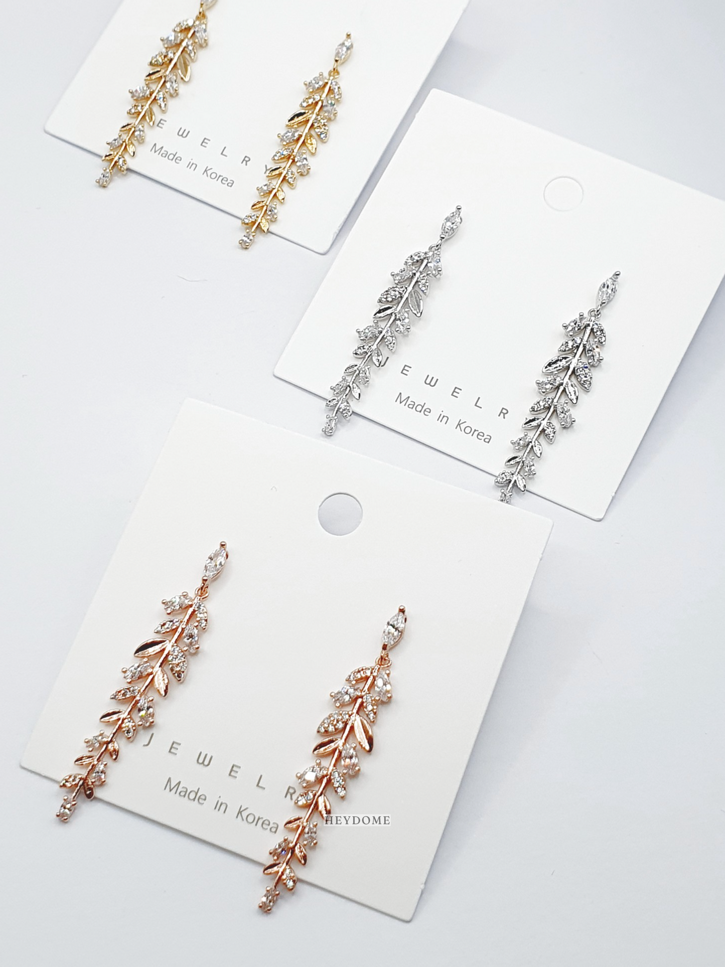 Olive Leaf CZ Drop Earrings - Wedding Jewelry with Silver Post