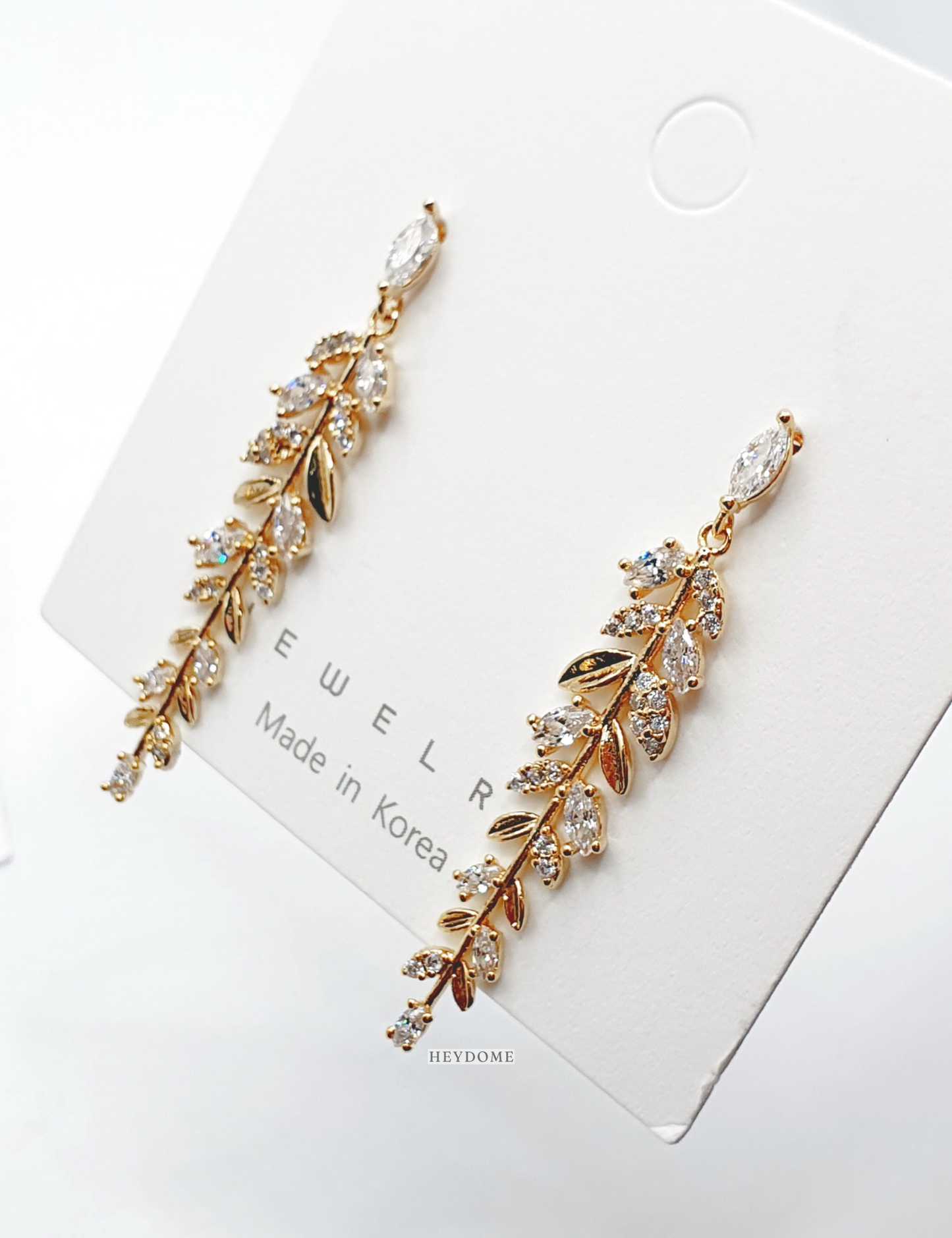 Olive Leaf CZ Drop Earrings - Wedding Jewelry with Silver Post