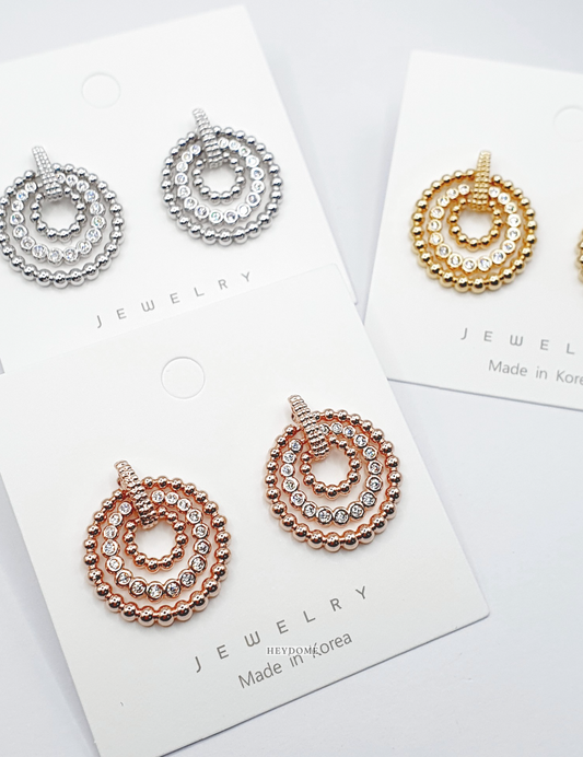 Modern Triple Circle Earrings – 3-Tier Movable Chandelier Hoops, Silver Post, Geometric Statement Jewelry, Elegant Gift for Her