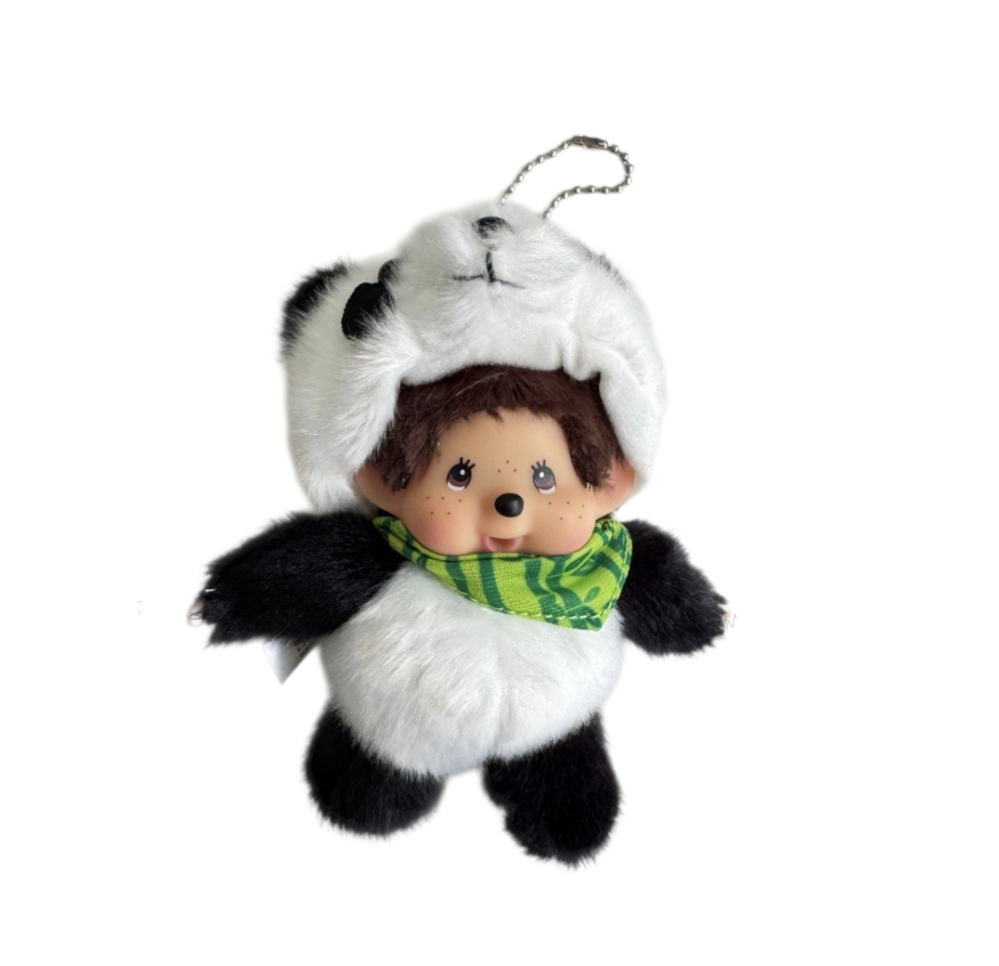 Kawaii Panda Monchhichi Plush Keychain - Bamboo Scarf Bag Charm
