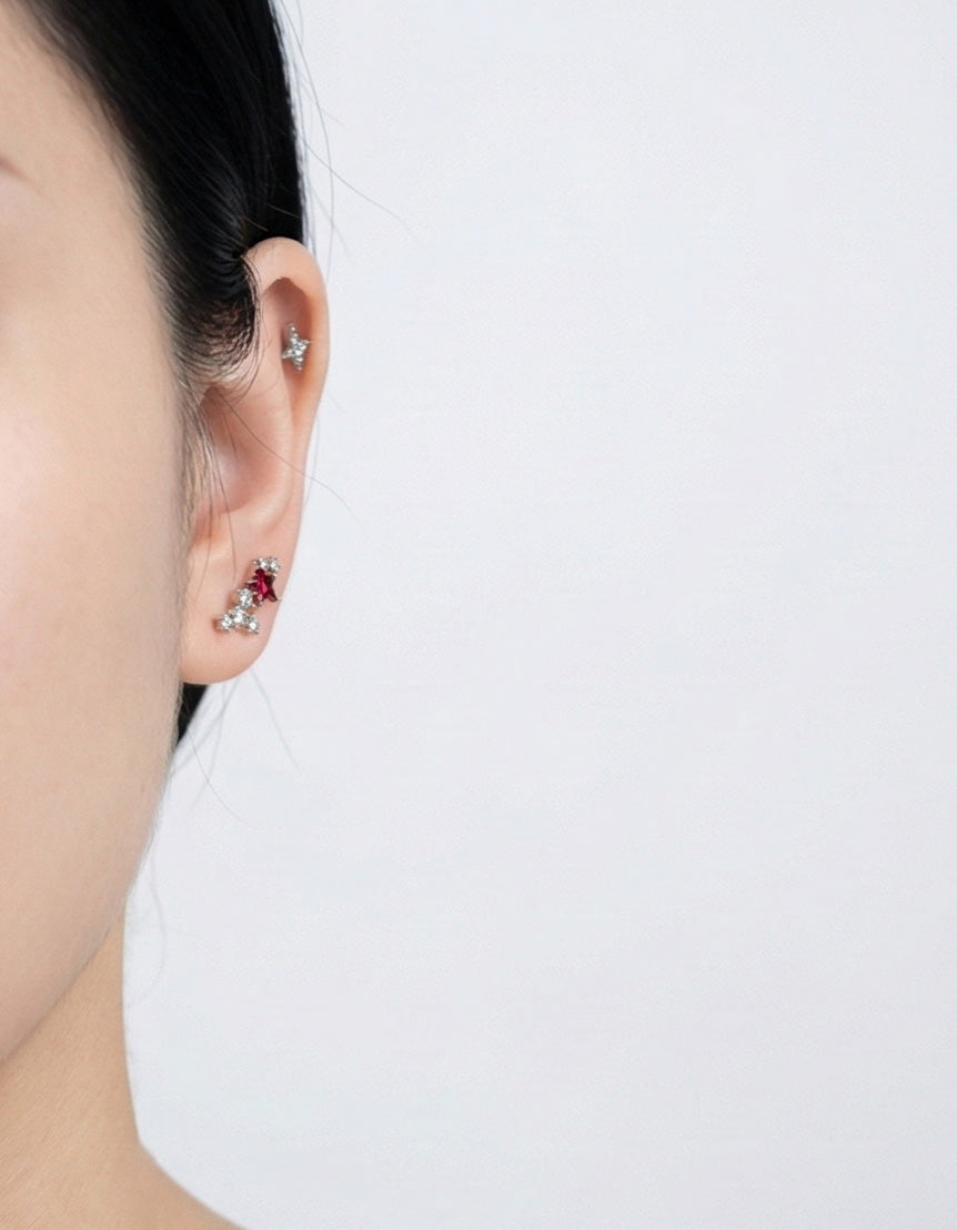 Helix Barbell – Star Cluster (Red) in Pink & Silver R