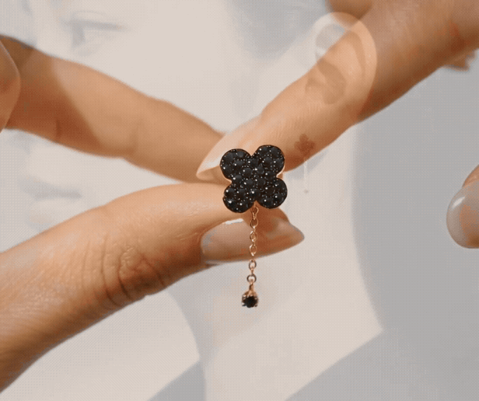 925 Sterling Silver Cognac Brown Pavé Clover Two-Way Drop Earrings | Rose Gold Plated