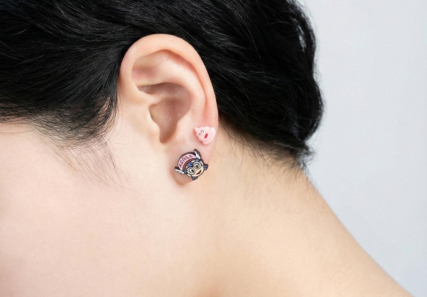 Dr. Slump Arale & Pink Poop Mismatched Stud Earrings | Kawaii Anime
