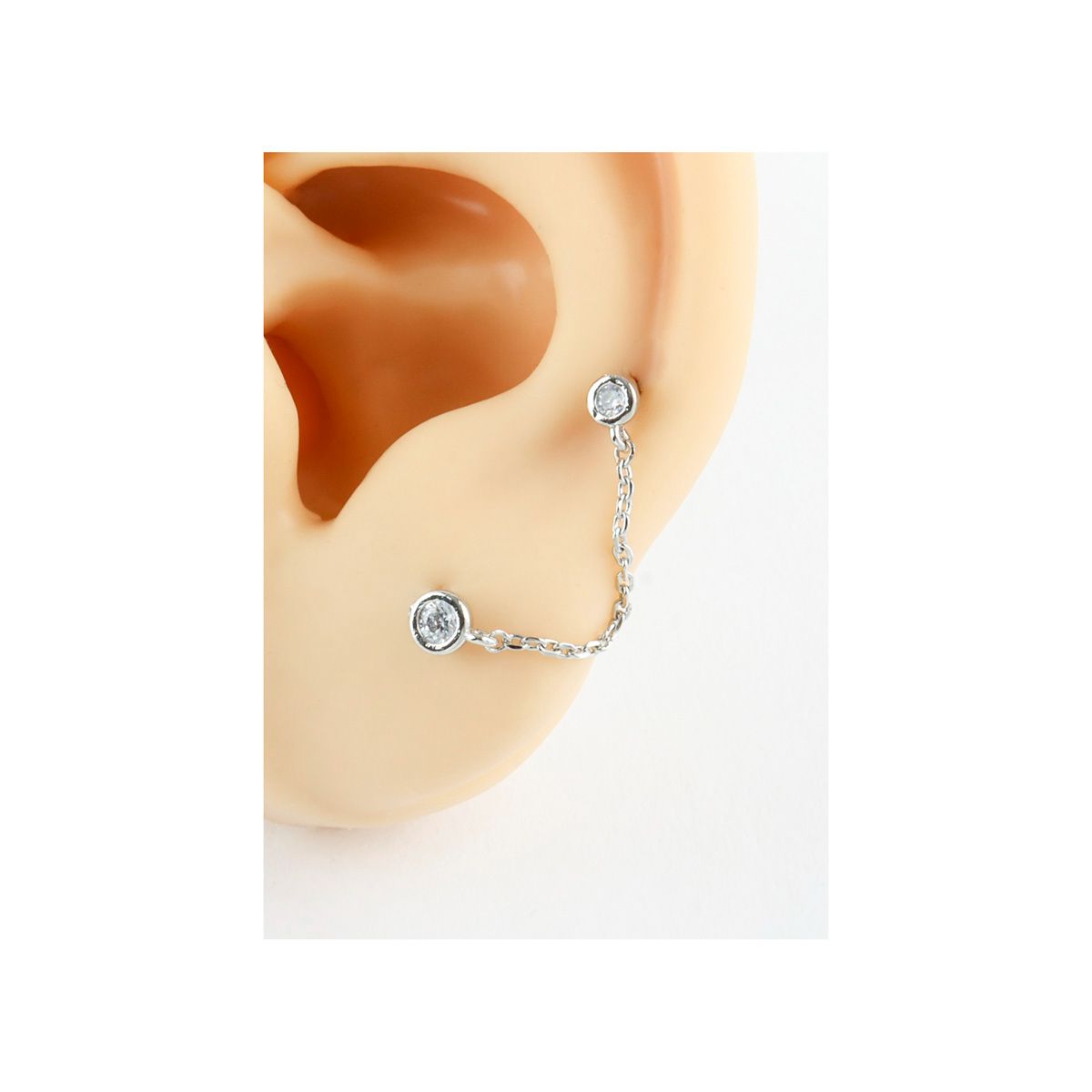 Cubic Long Chain Double Barbell Earring in Silver, Rose Gold & Gold