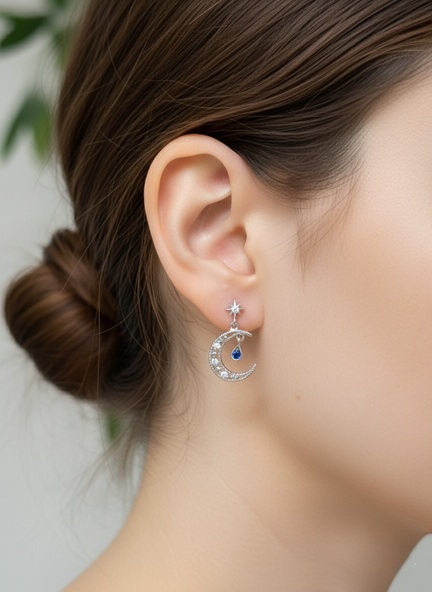 Celestial Moon Star Barbell Earring - Surgical Steel