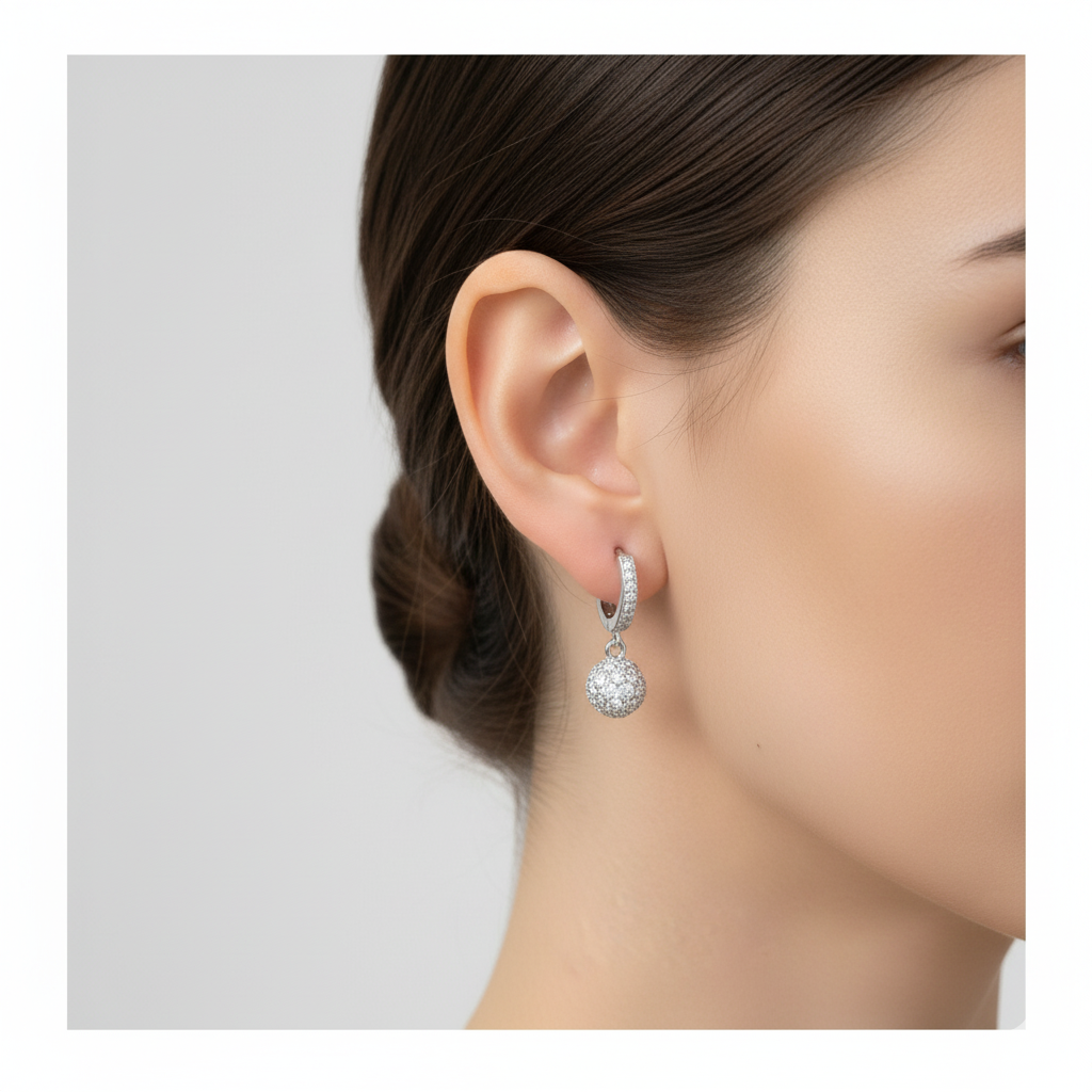 Sparkly Pavé Ball Huggie Hoop Earrings in Gold, Silver & Rose Gold