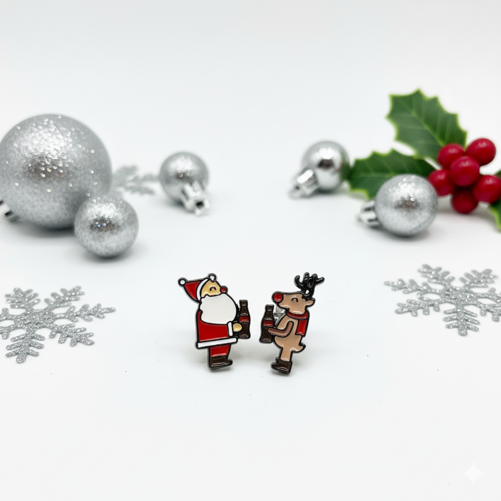 Santa & Rudolph Silver Post Earrings β Handmade in Korea