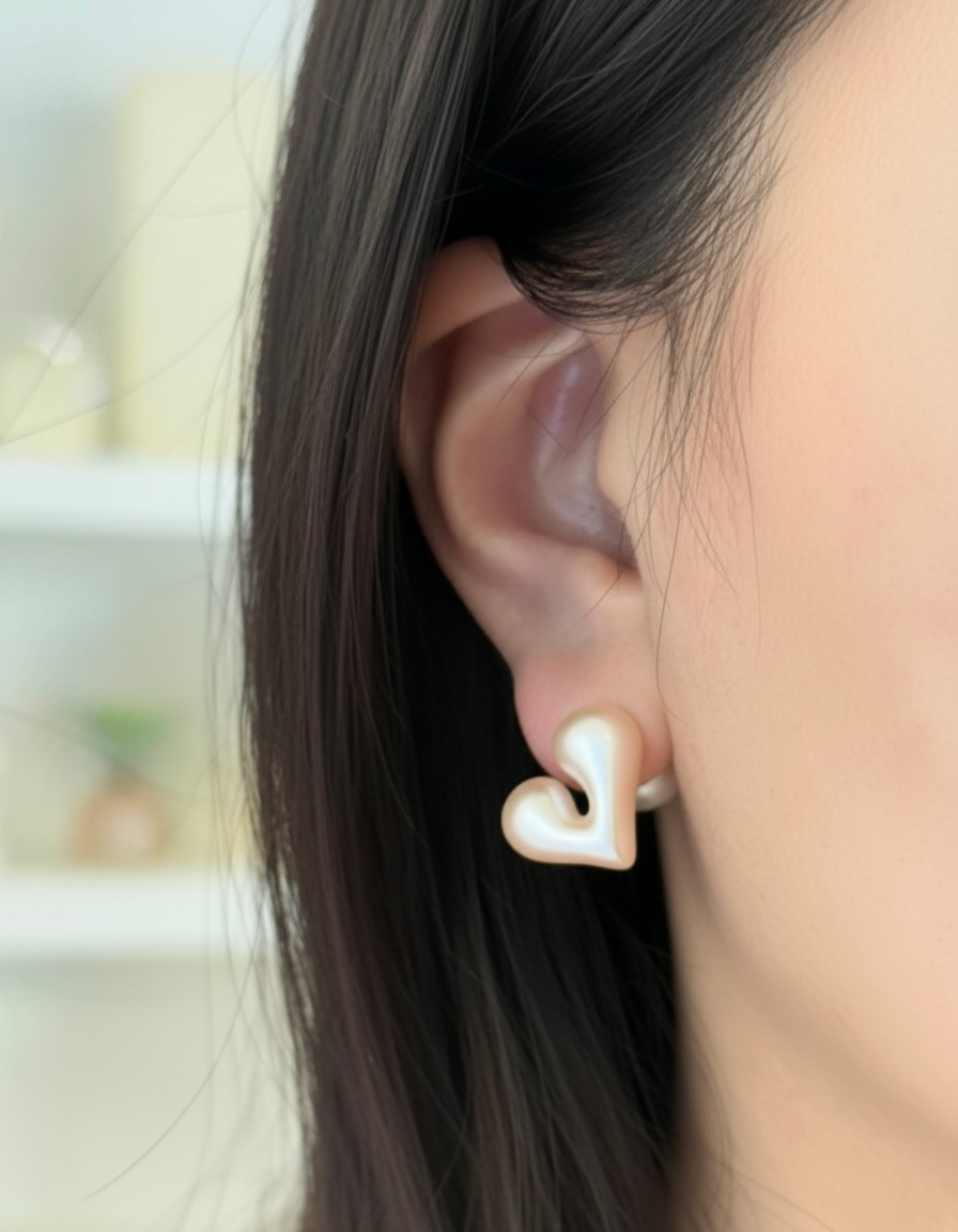 Heart Pearl Two-Way Earrings - Silver, Gold & Pink