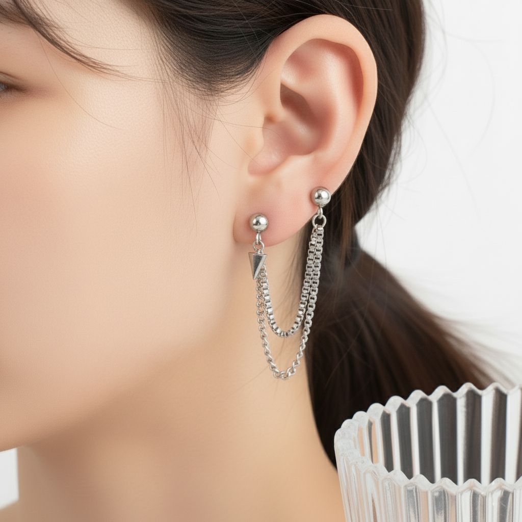Double Chain Stud Earring - Surgical Steel Cartilage