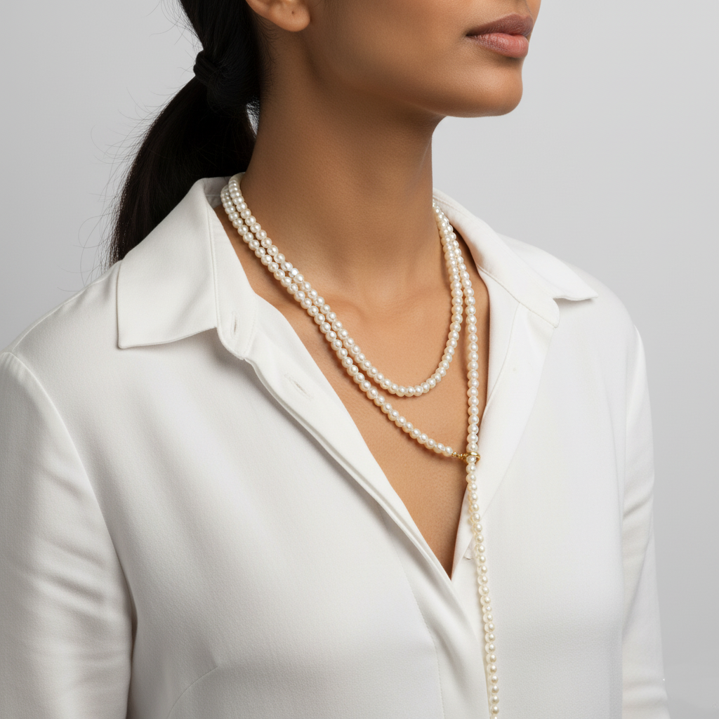 Extra Long Pearl Lariat Necklace – 140cm Wrap Choker, Layered Rope Necklace, Tie-On Versatile Jewelry, Romantic Gift for Her