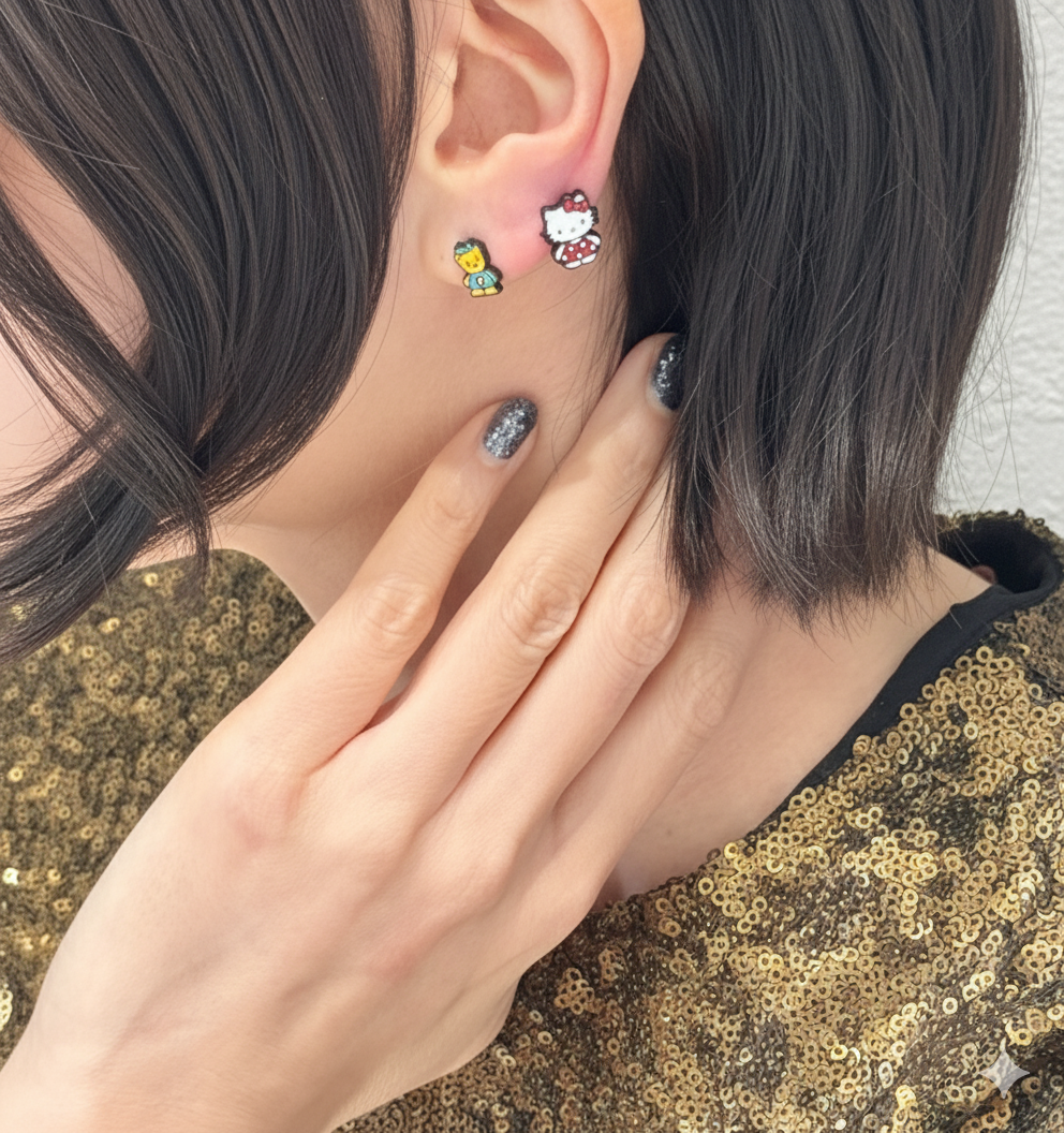 Sanrio Style Hello Kitty Mismatched Earrings Set – Handmade / Sterling Silver Post