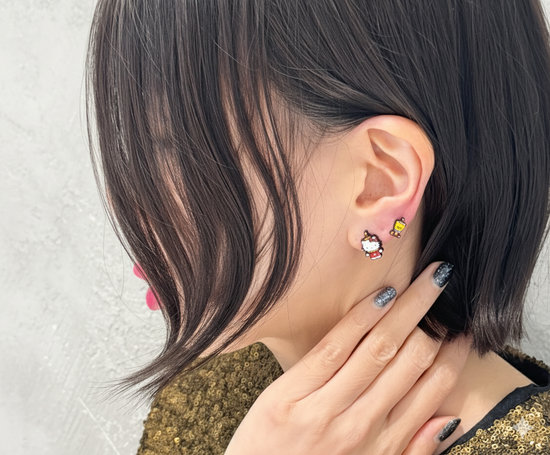 Sanrio Style Hello Kitty Mismatched Earrings Set – Handmade / Sterling Silver Post