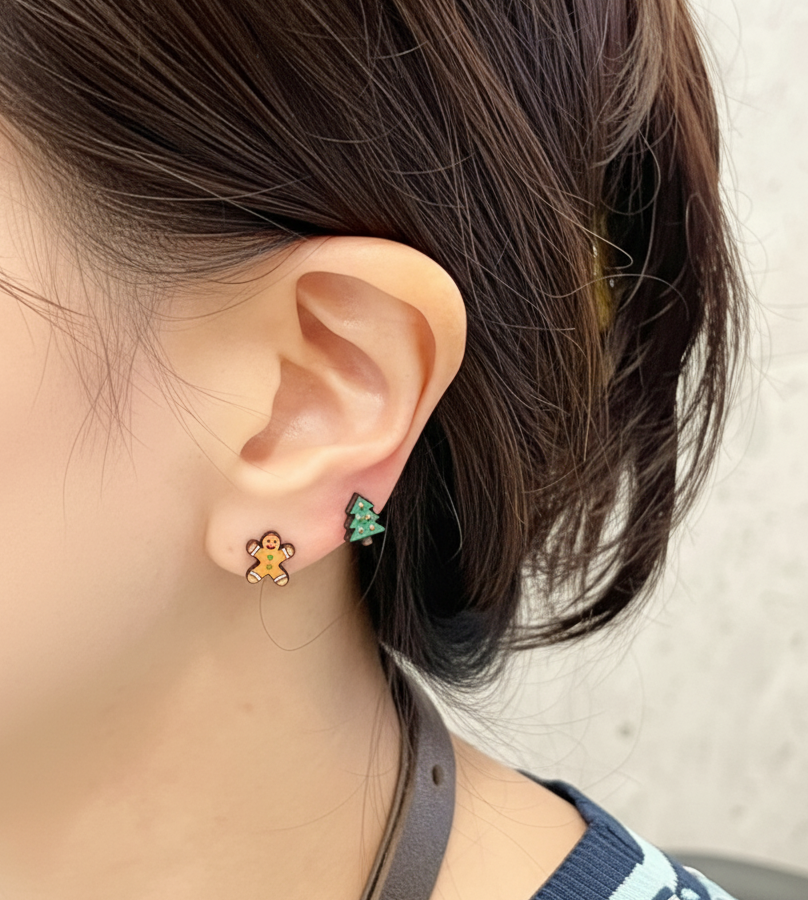Christmas Mismatched Stud Earrings 2Types – Silver Post Handmade in Korea