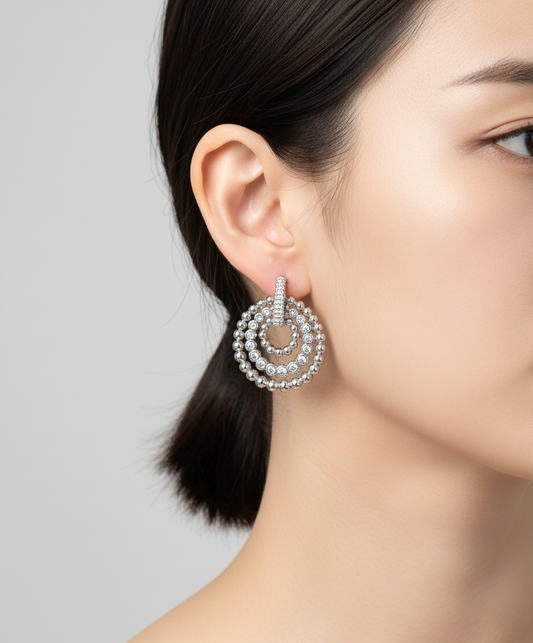 Modern Triple Circle Earrings – 3-Tier Movable Chandelier Hoops, Silver Post, Geometric Statement Jewelry, Elegant Gift for Her