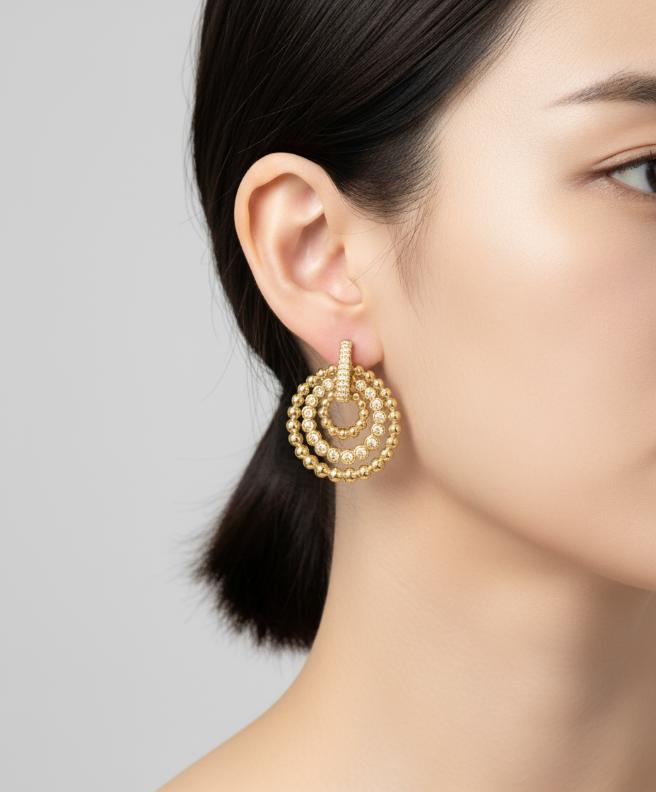 Modern Triple Circle Earrings – 3-Tier Movable Chandelier Hoops, Silver Post, Geometric Statement Jewelry, Elegant Gift for Her
