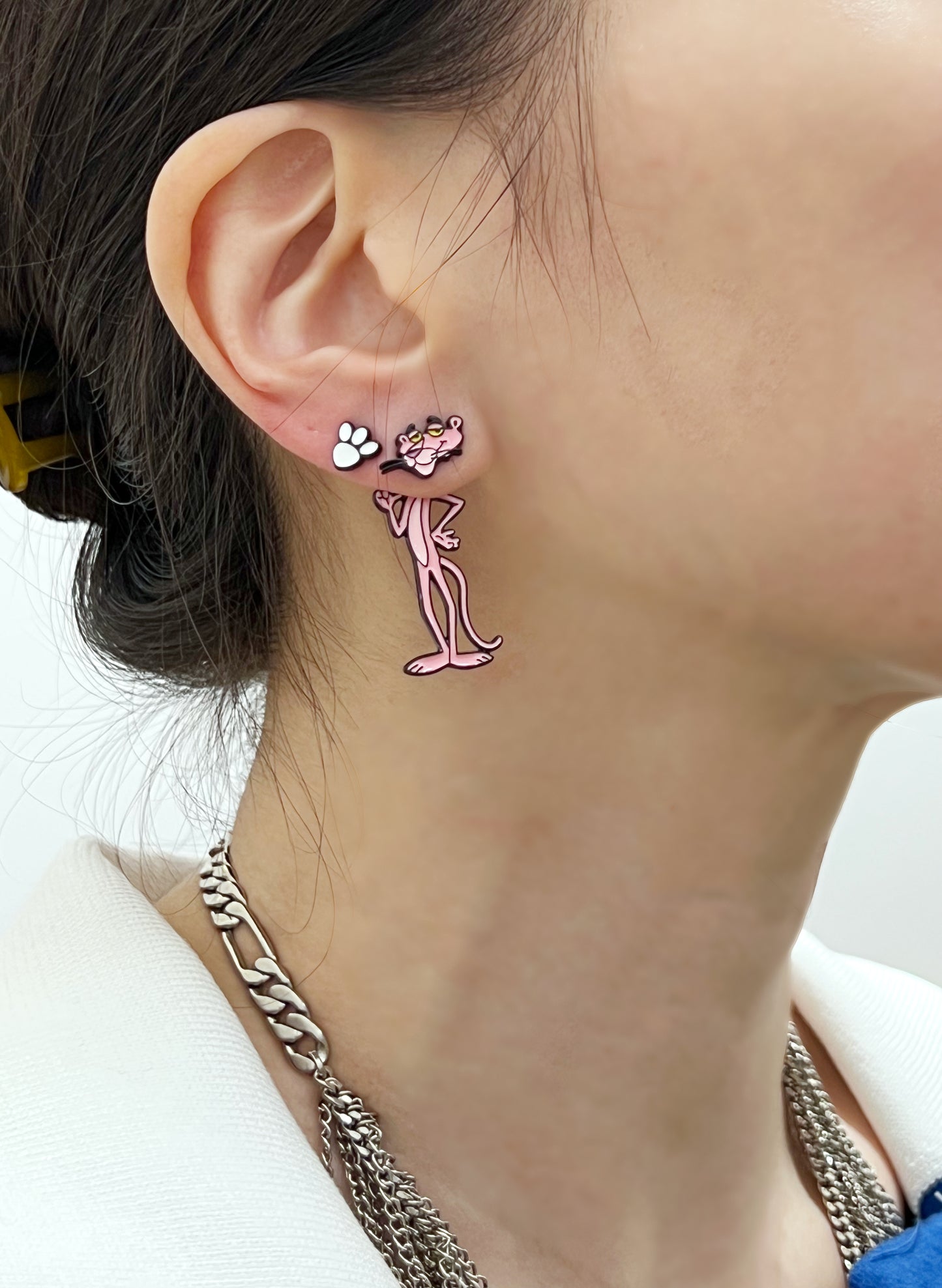 Pink Panther Mismatched Drop Earrings – Silver Post