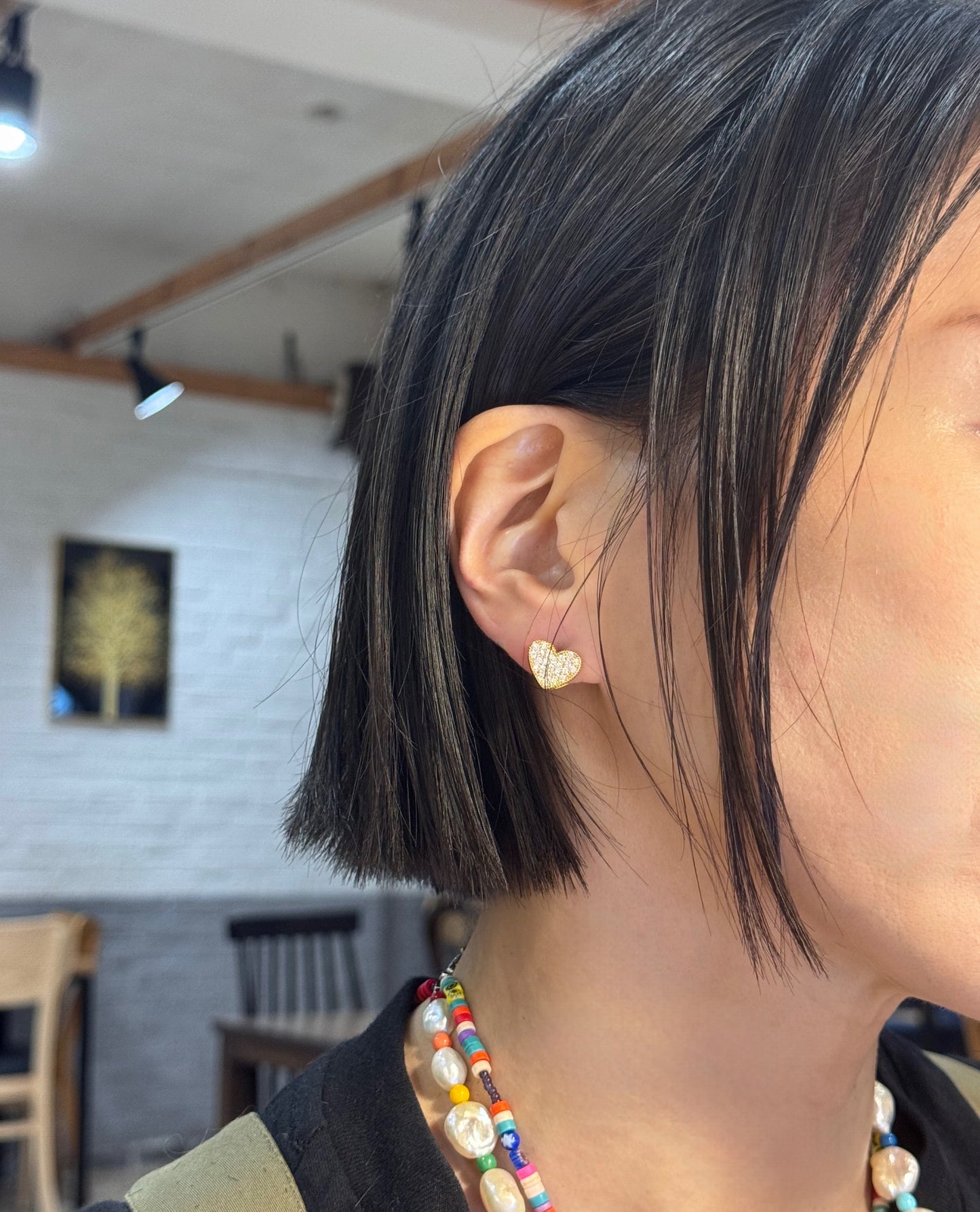 Pavé Heart Clip Earrings Gold Silver Cubic Zirconia Heart Huggie hoop