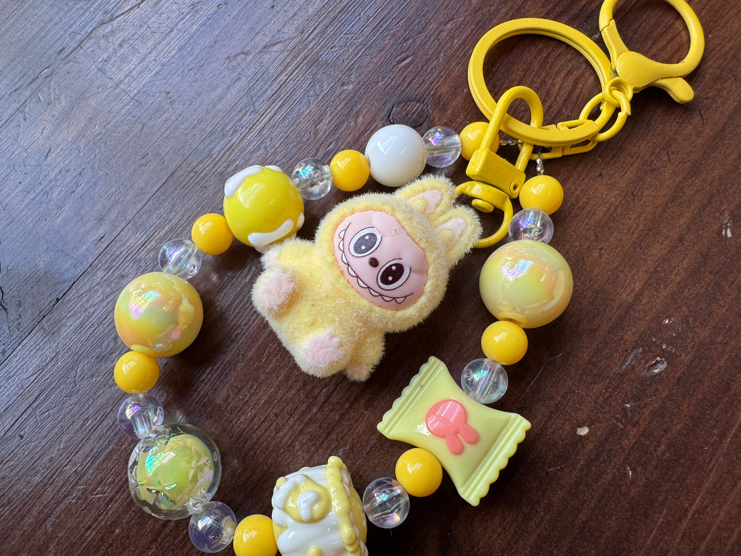 Labubu Inspired K-Kawaii Plush Keyring | Handmade Pastel Beaded Bag & Phone Charm