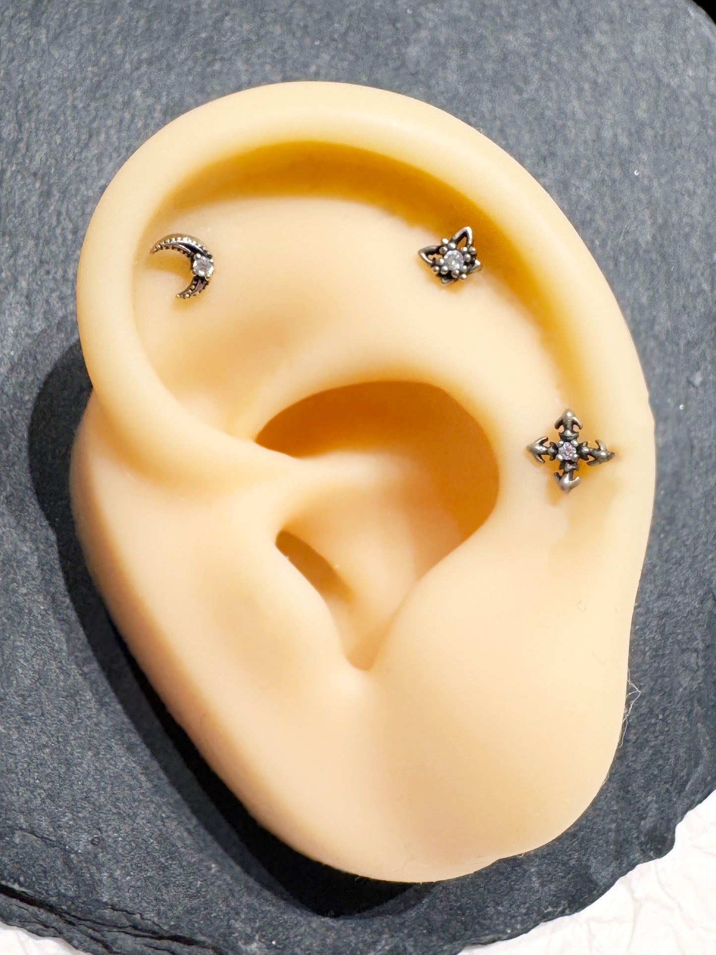 Gothic Stud Earrings,Star, Moon, Cross, Fleur de Lis, Crown Surgical Steel barbell stud