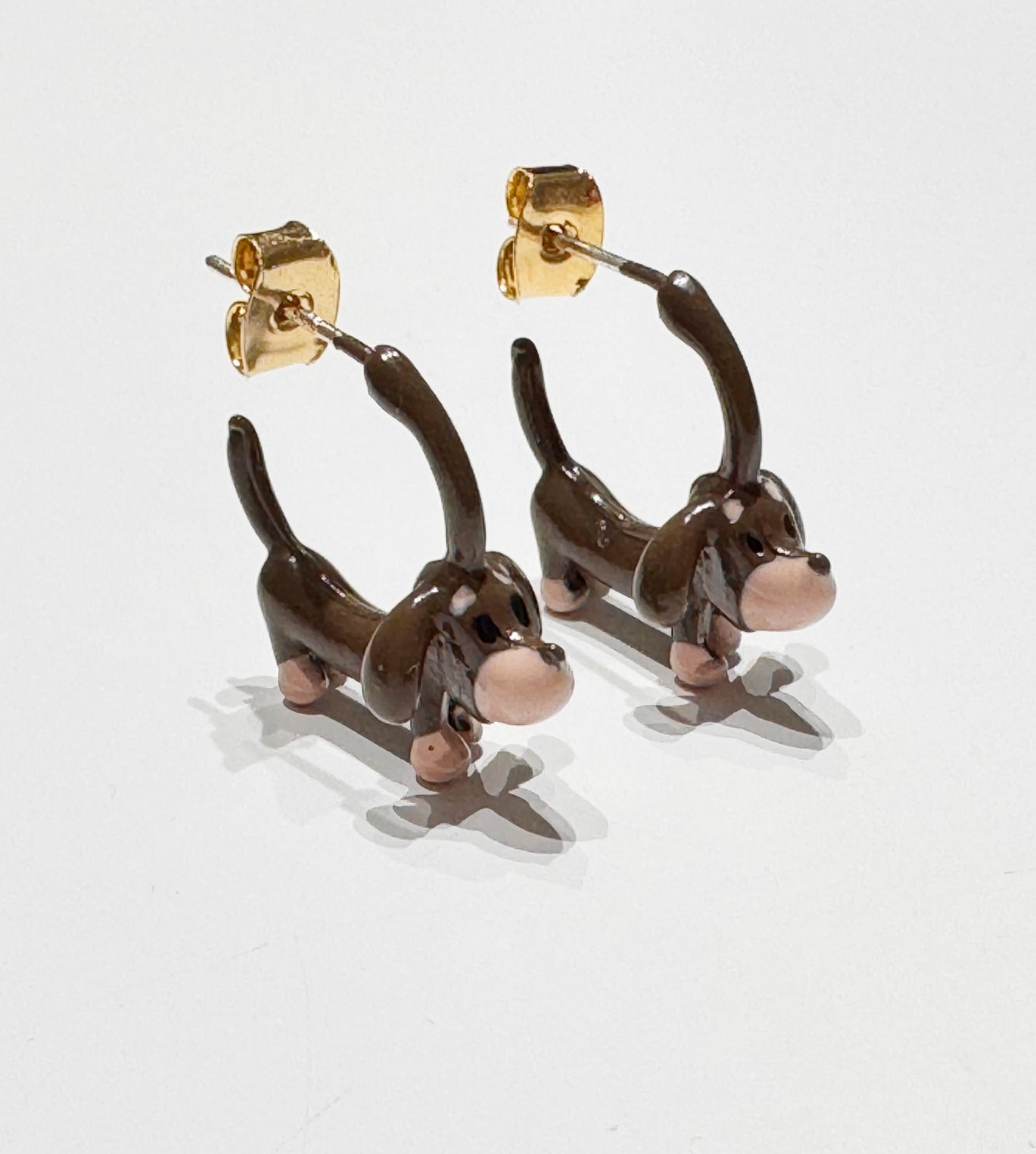 Dachshund Dog Earrings - Front Back Hoop with Silver Post