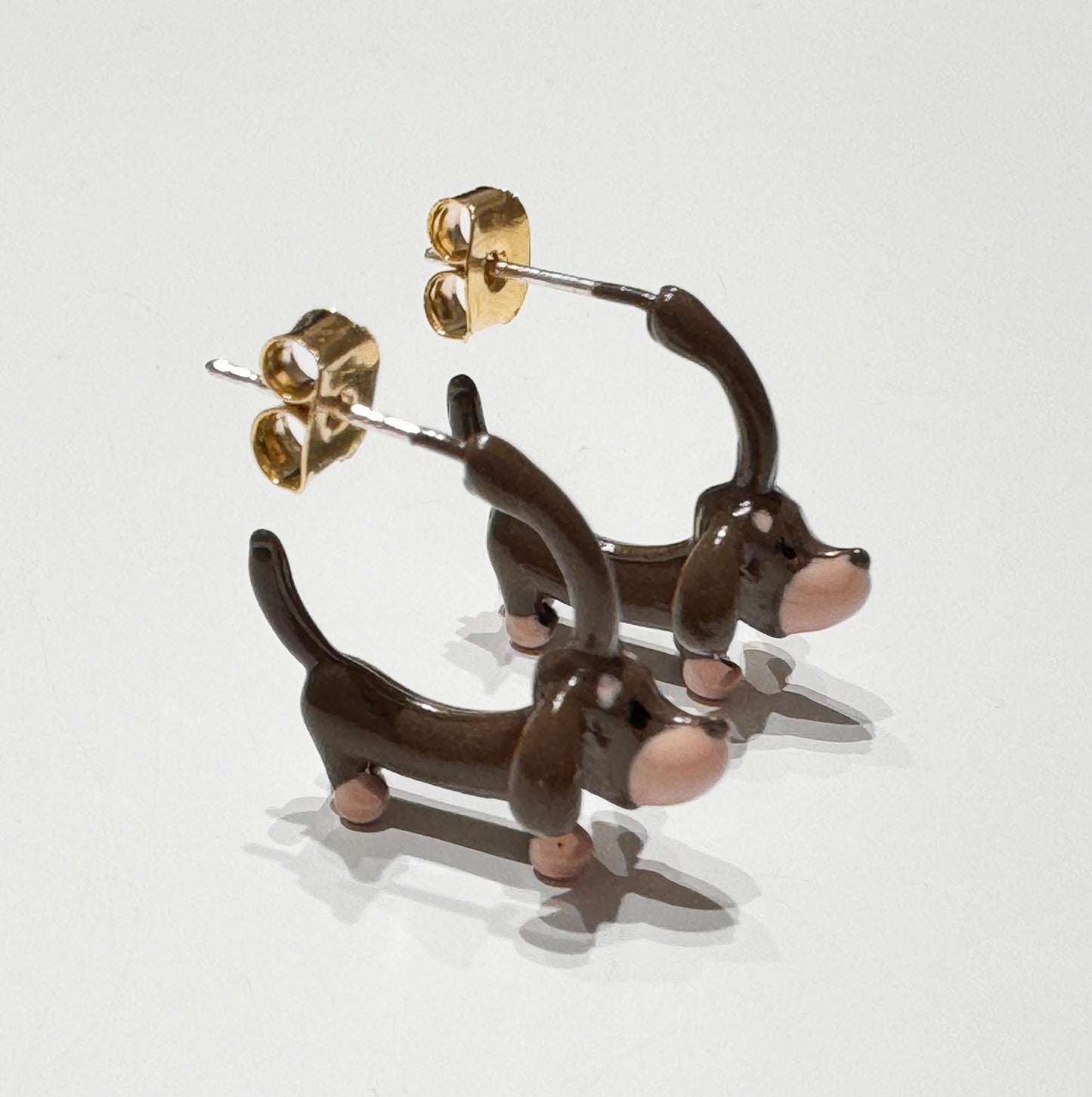 Dachshund Dog Earrings - Front Back Hoop with Silver Post