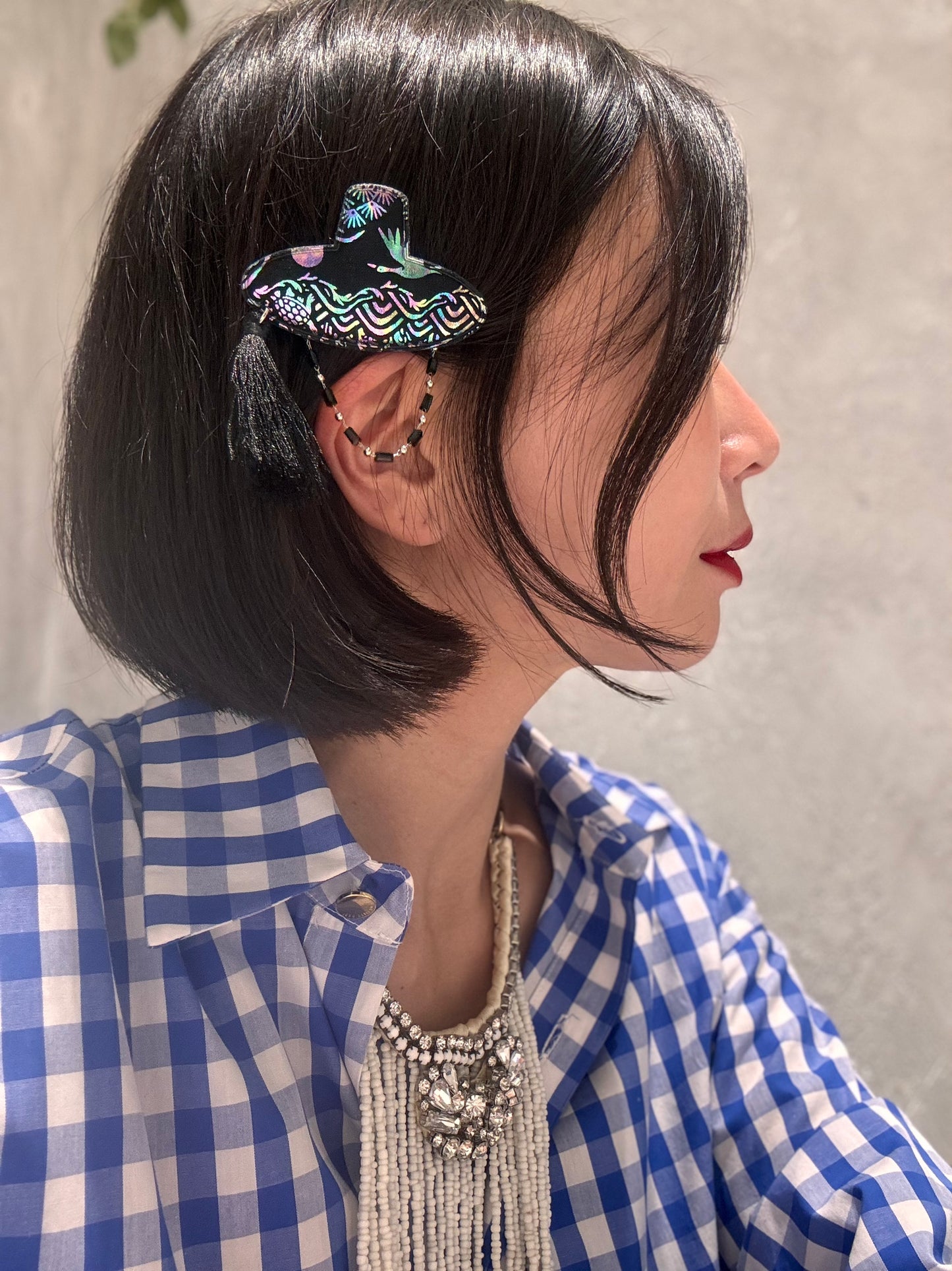 Korean Gat Hair Clip - Glitter & Nacre Pattern with Tassel