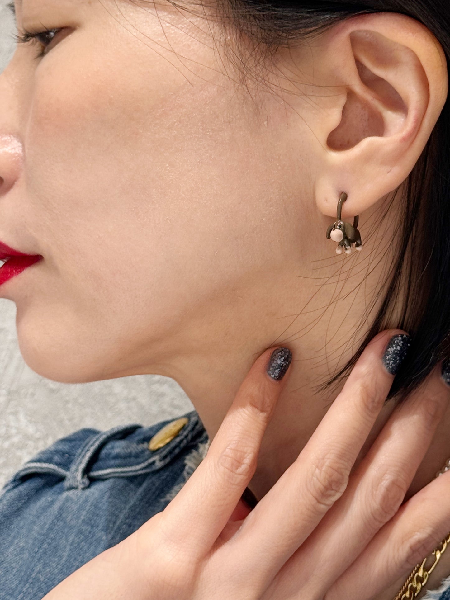 Dachshund Dog Earrings - Front Back Hoop with Silver Post