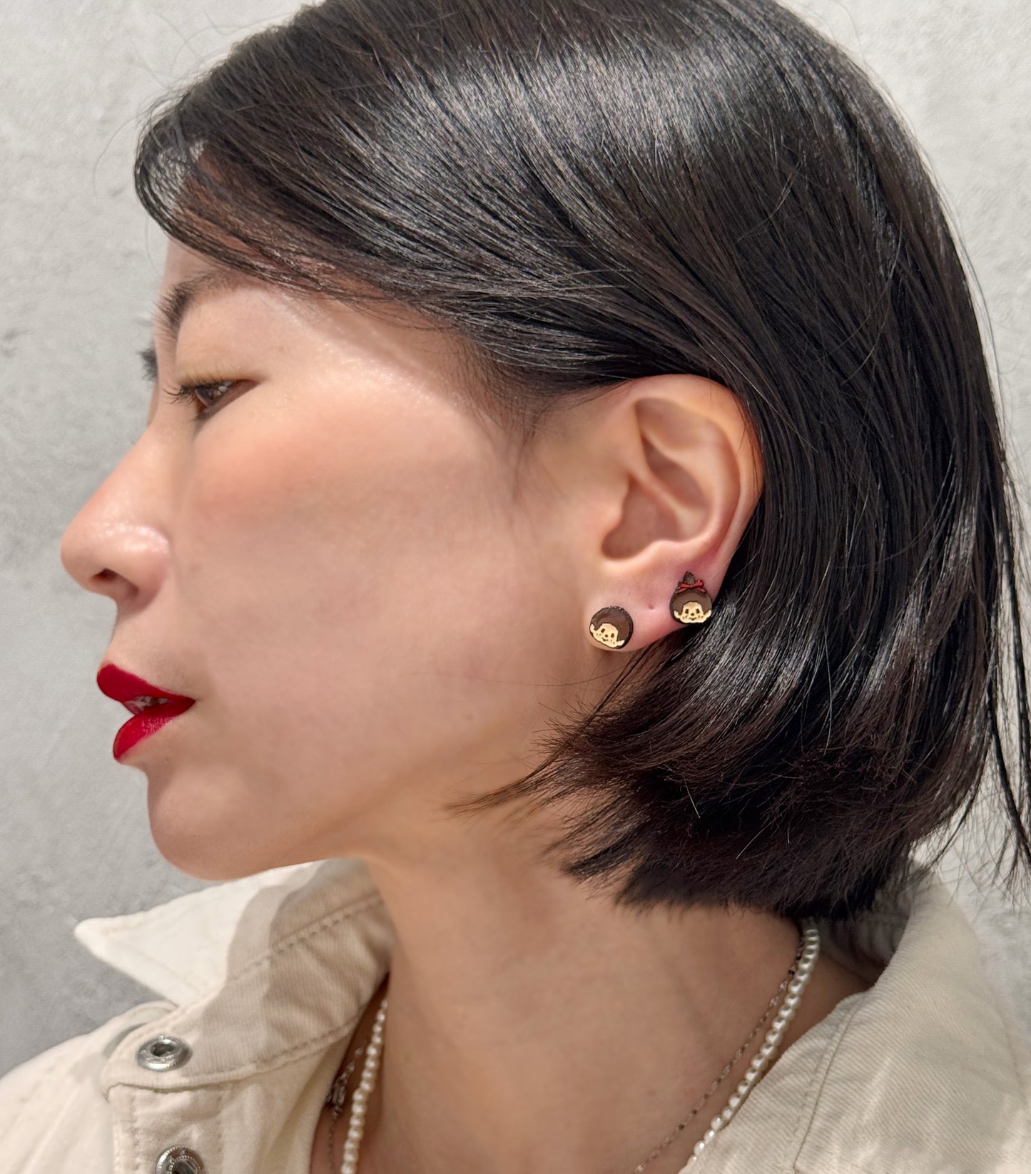 Handmade Moncici-Inspired Earrings,Kitsch Retro Character Silver Post , Cute Vintage Toy Jewelry, Korean Handmade,k-pop accessories,