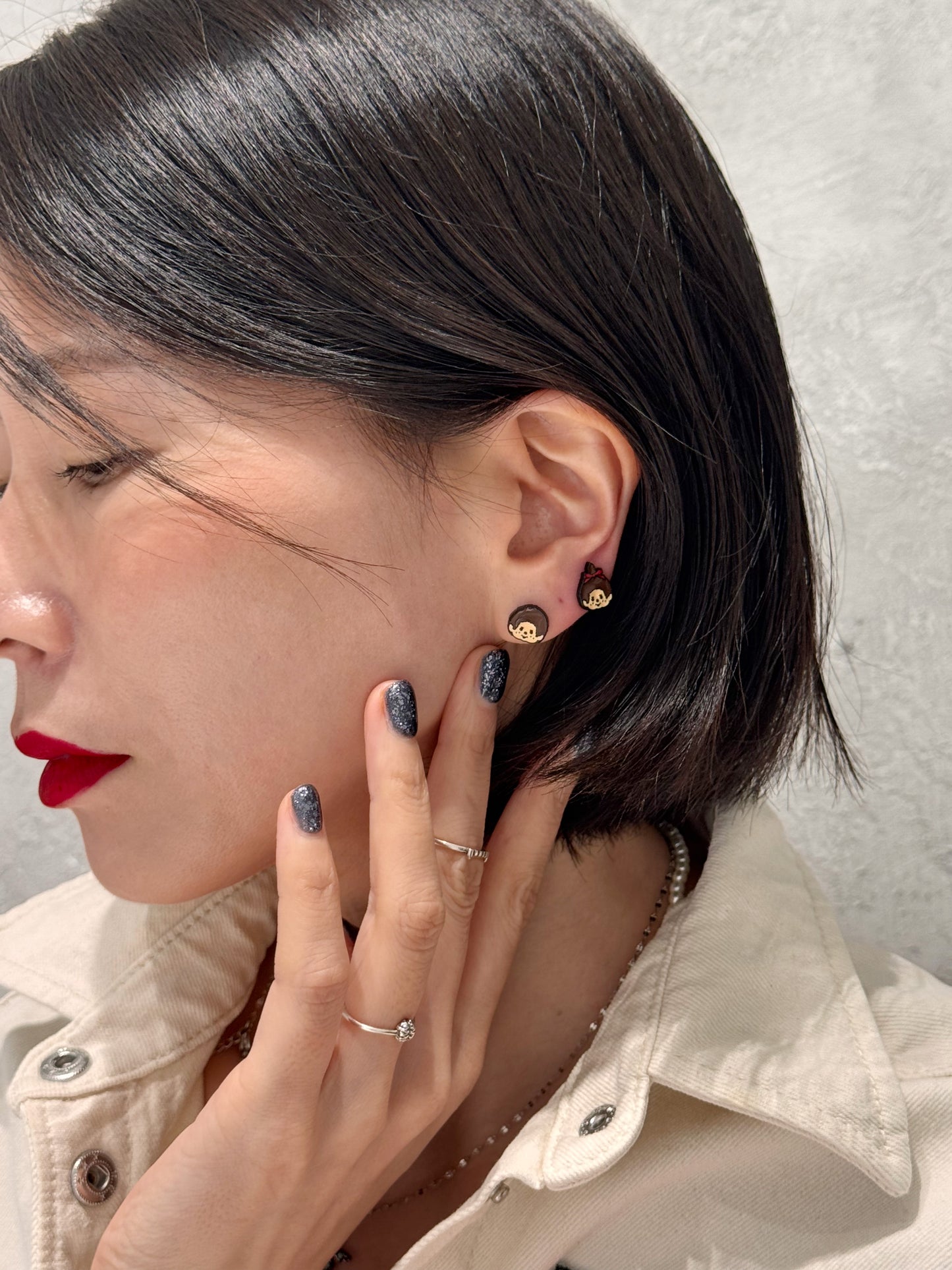 Handmade Moncici-Inspired Earrings,Kitsch Retro Character Silver Post , Cute Vintage Toy Jewelry, Korean Handmade,k-pop accessories,
