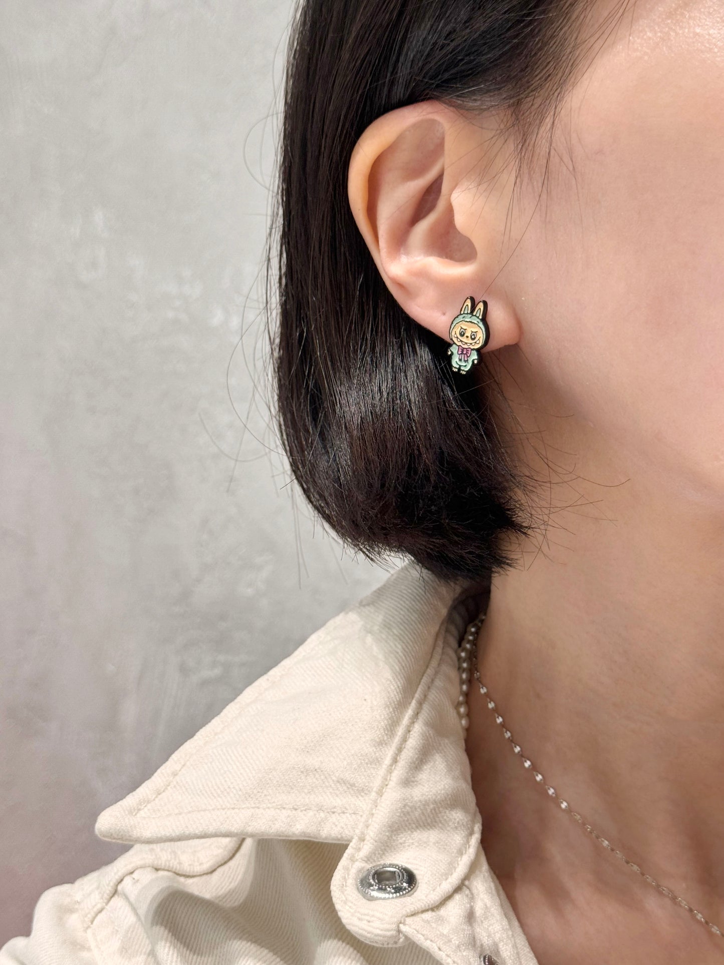 Cute Labubu Bunny Stud Earrings - Silver Post Kawaii