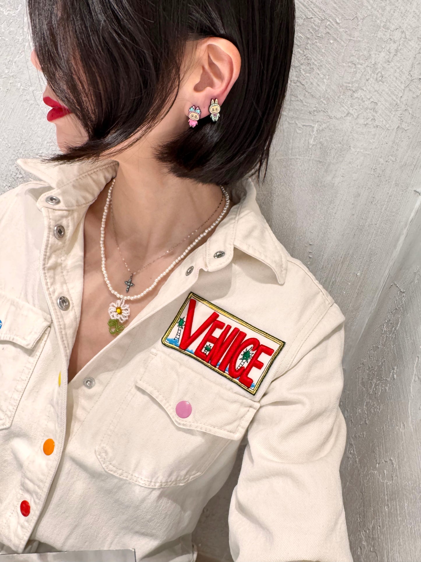 Cute Labubu Bunny Stud Earrings - Silver Post Kawaii