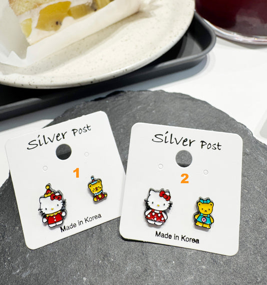 Sanrio Style Hello Kitty Mismatched Earrings Set – Handmade / Sterling Silver Post