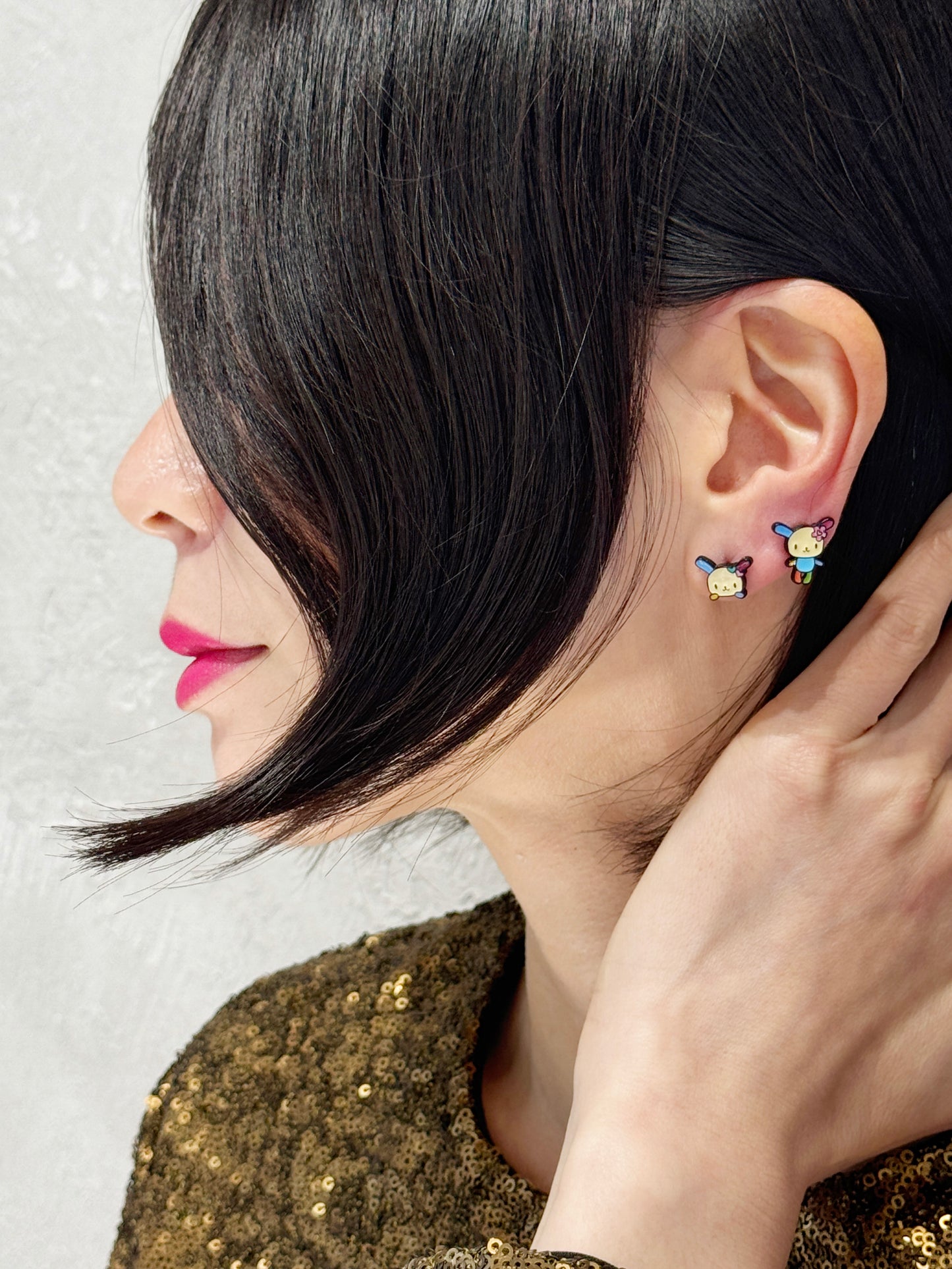 Usahana Style Asymmetric Bunny Earrings – Sterling Silver Post, Handmade Cute Character Studs