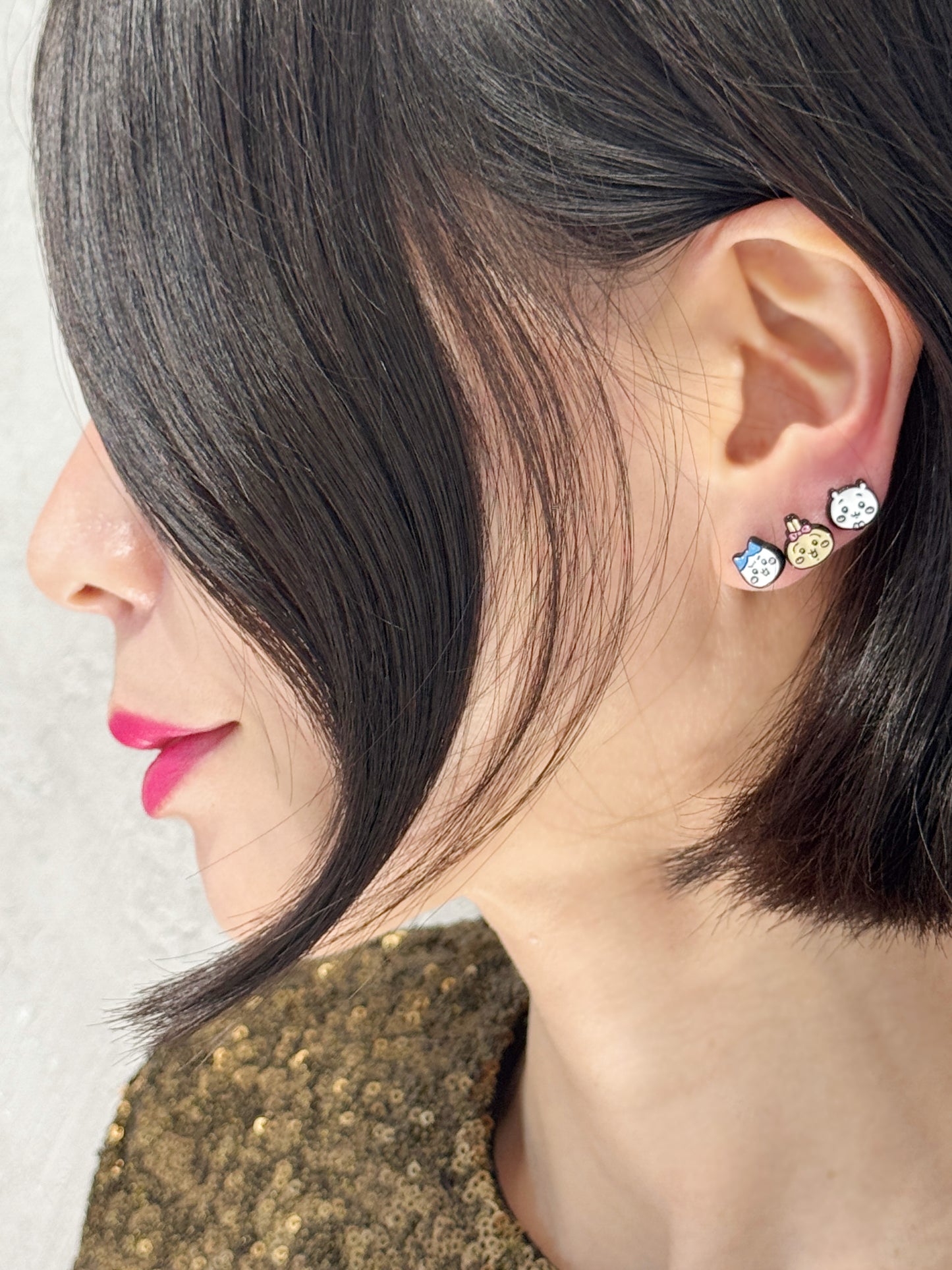 Chiikawa-Inspired Silver Stud Earrings Set, 2 Type Bunny, Cat, Hamster