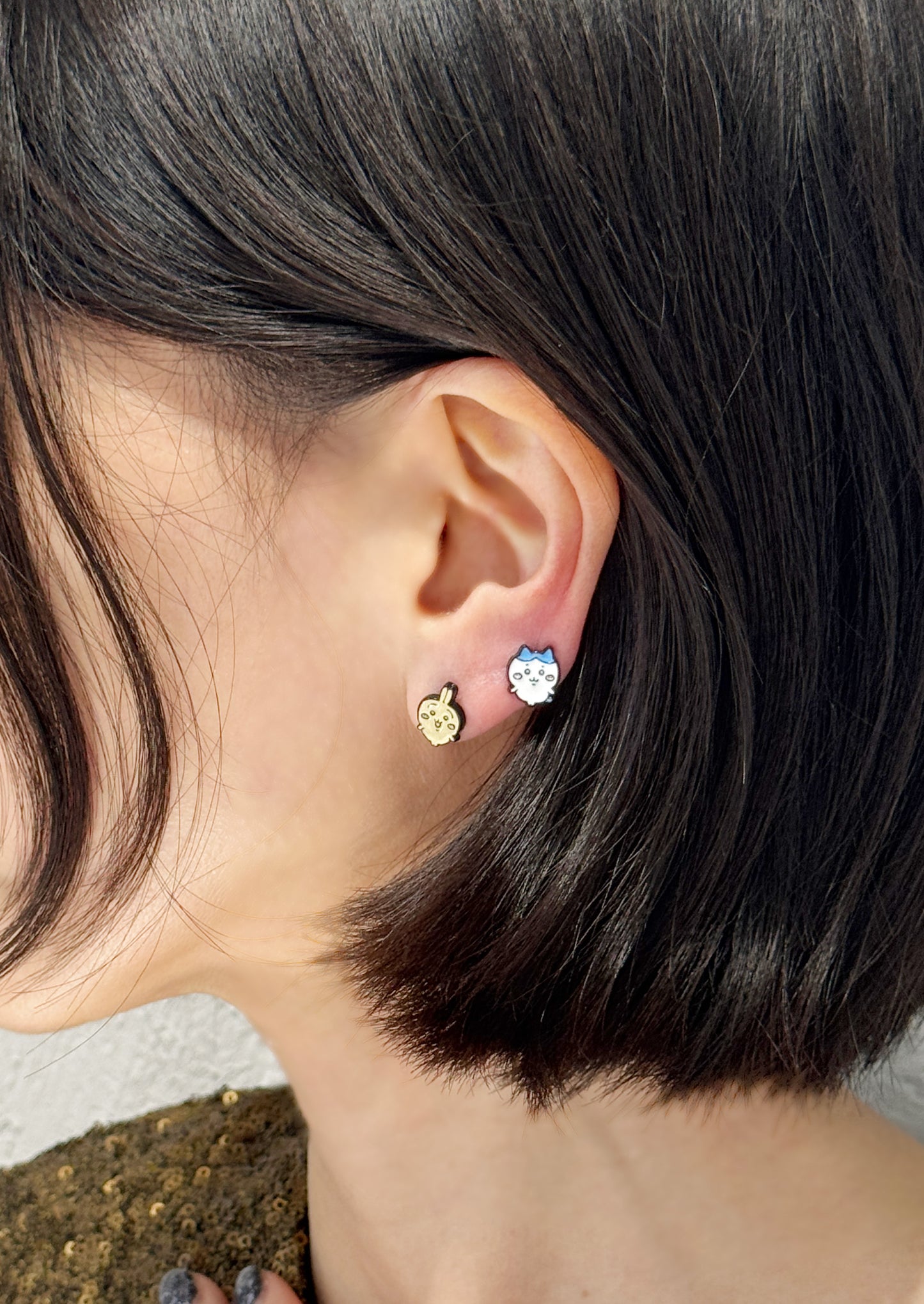 Chiikawa-Inspired Silver Stud Earrings Set, 2 Type Bunny, Cat, Hamster