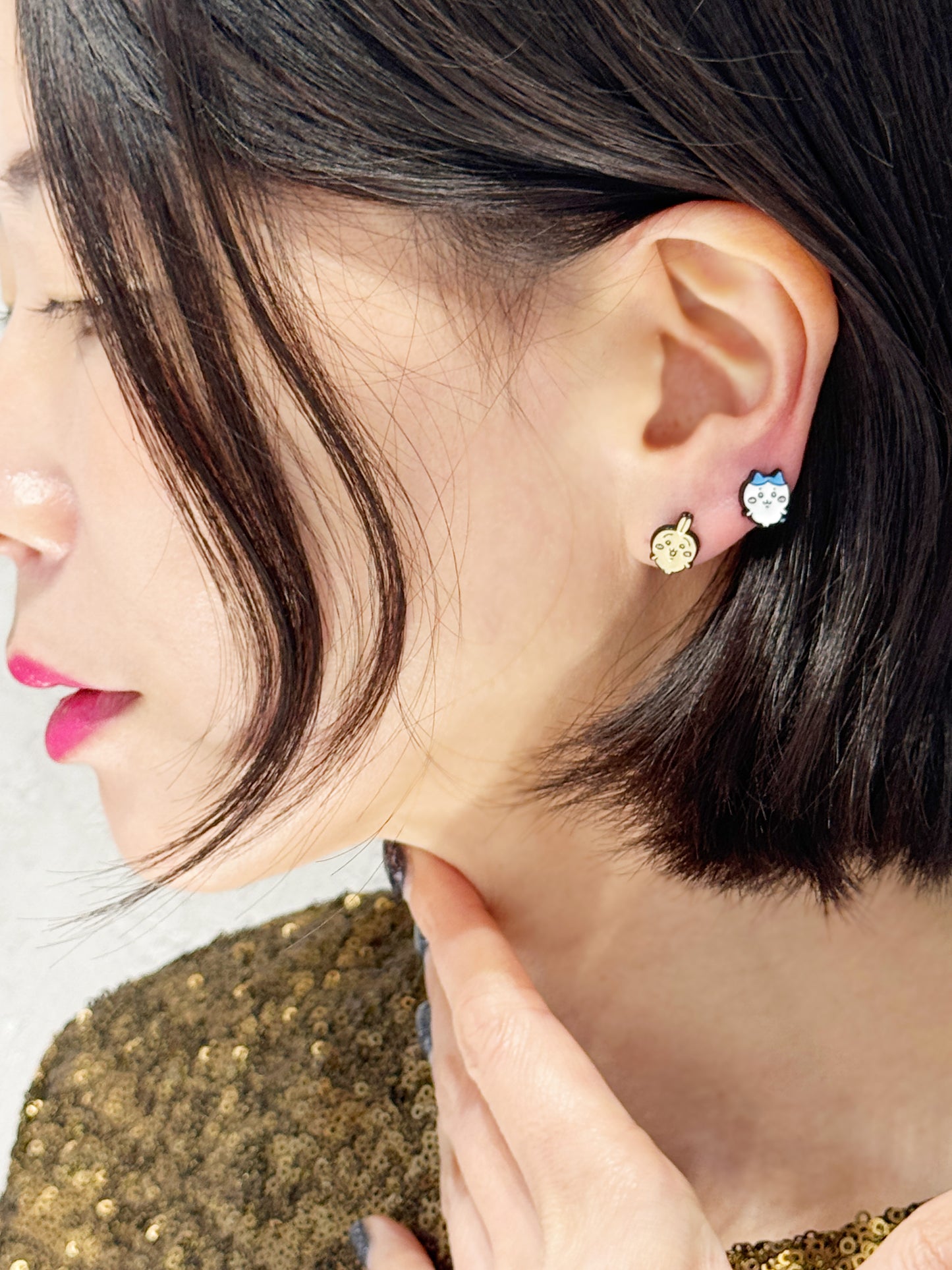 Chiikawa-Inspired Silver Stud Earrings Set, 2 Type Bunny, Cat, Hamster