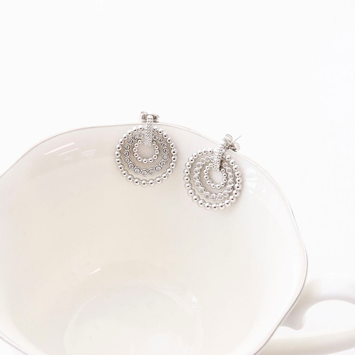 Modern Triple Circle Earrings – 3-Tier Movable Chandelier Hoops, Silver Post, Geometric Statement Jewelry, Elegant Gift for Her