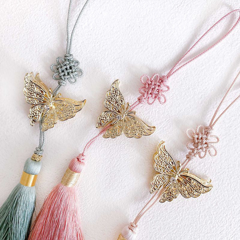 Metal Butterfly Norigae Tassel Charm - Korean Traditional Ornament